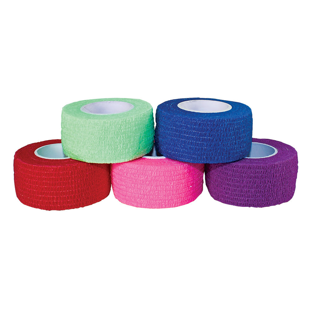 Self-Adhesive Cohesive Bandage Wrap 1 Inch x 5 Yards - 12 Pack Mixed Colors (Blue, Red, White) for First Aid, Sports Injuries & Pet Care