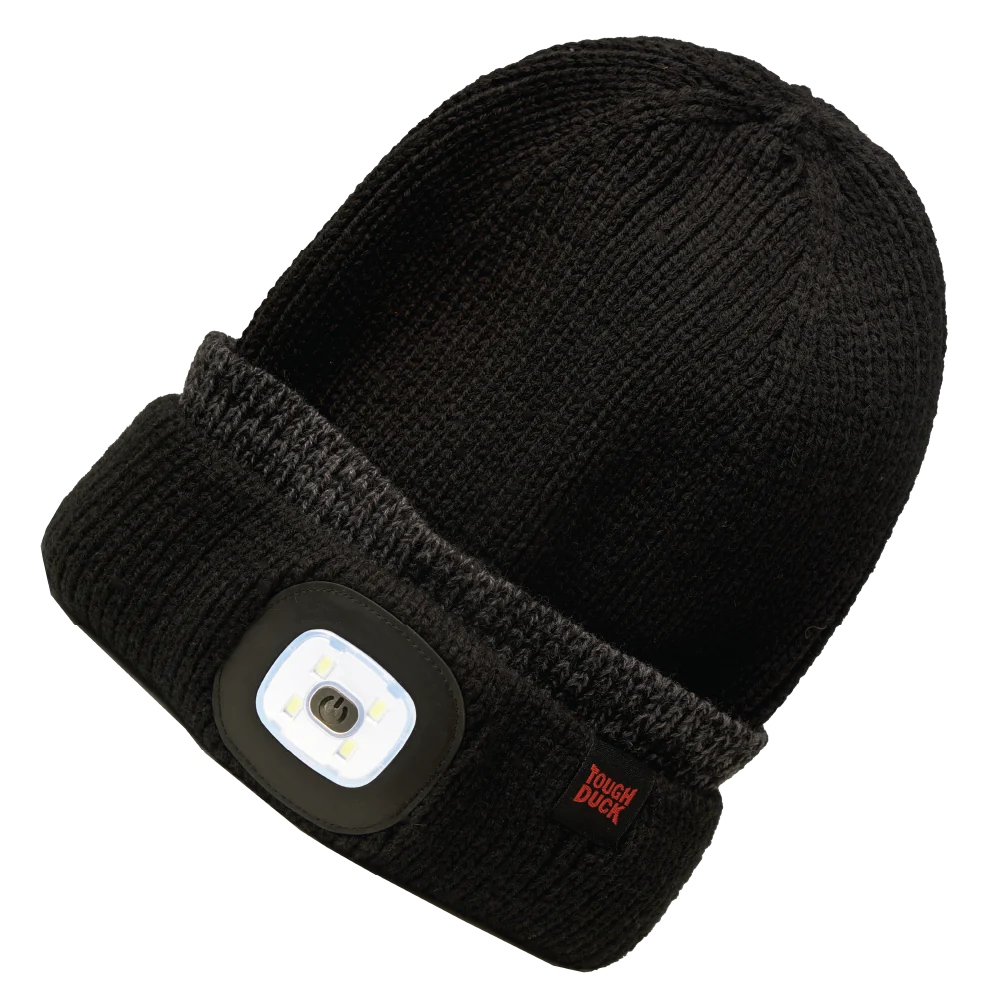 Tough Duck LED Light Beanie with Adjustable Headlamp - Winter Hat for Outdoor Activities, Running, Hiking, and Night Work - WA53 Model - Perfect for Camping, Dog Walking, and Nighttime Safety