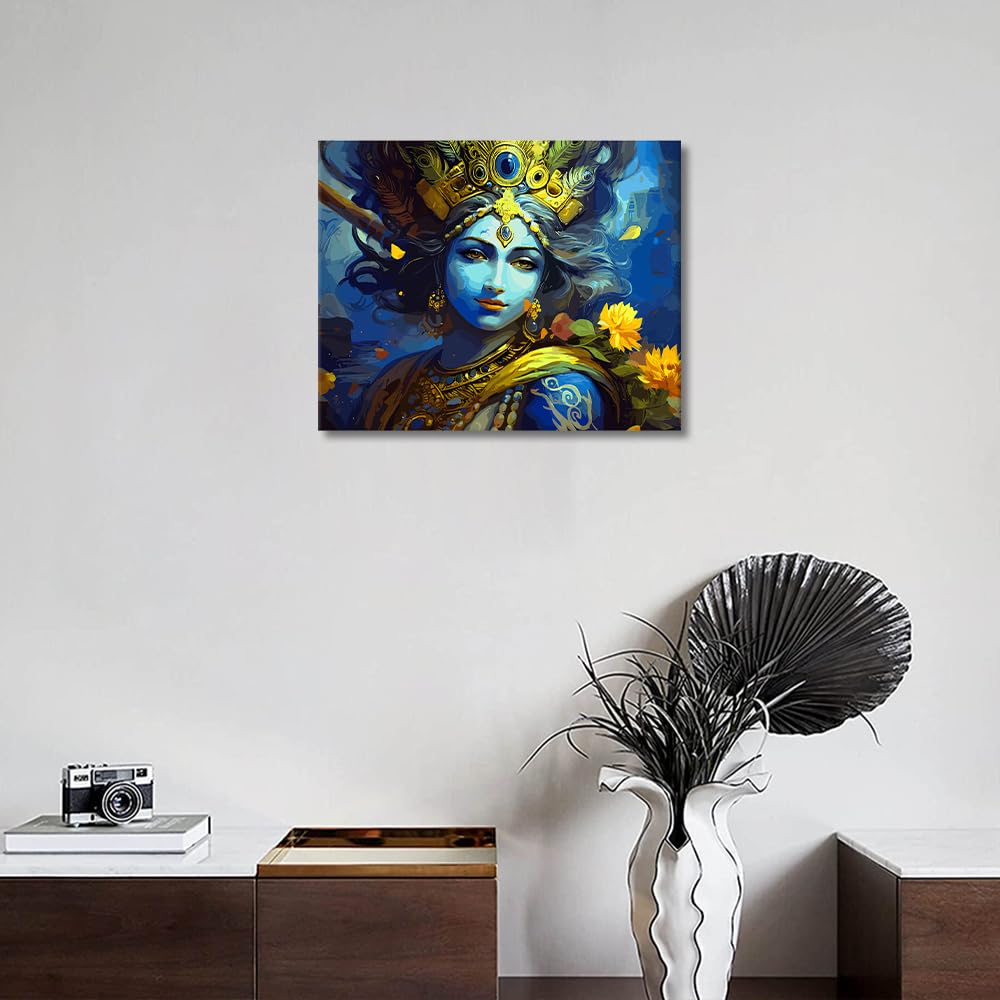 DIY Paint by Numbers Kit - Hindu God Krishna Religious Art for Adults | 16x20 Inch Canvas Painting for Beginners | Home Decor, Meditation Room & Gift Idea