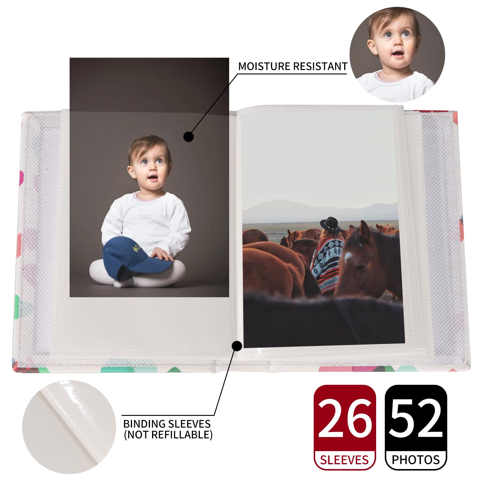 4x6 Photo Album - 52 Photo Capacity Mini Wallet Album with Vegan Leather Cover, Portable Family Wedding Travel Scrapbook for Girls (Hearts Design) | Perfect for Preserving Memories, Gifts & Travel Keepsakes