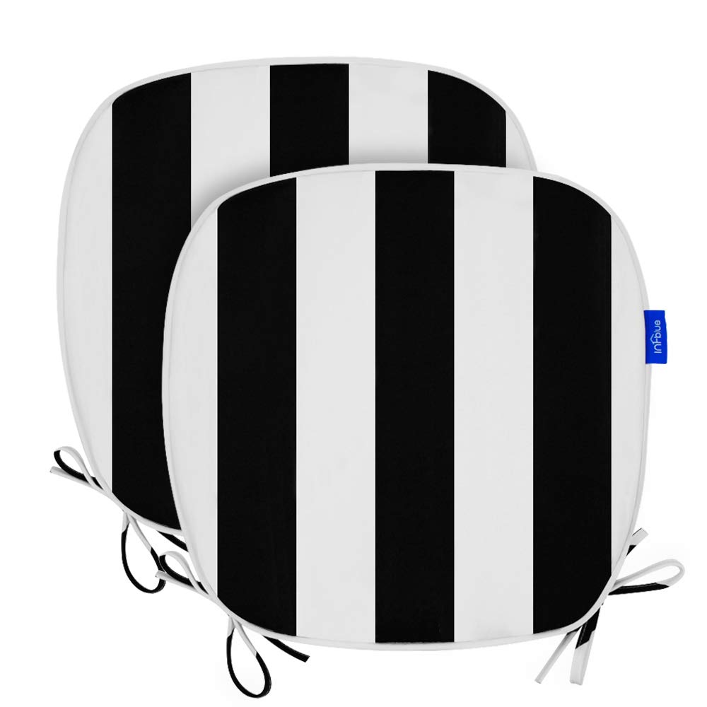 Outdoor Seat Cushions 16x17 Inch - All Weather U-Shaped Patio Chair Cushions (Set of 2, Black Stripe) - Perfect for Garden, Deck, Poolside & Outdoor Furniture