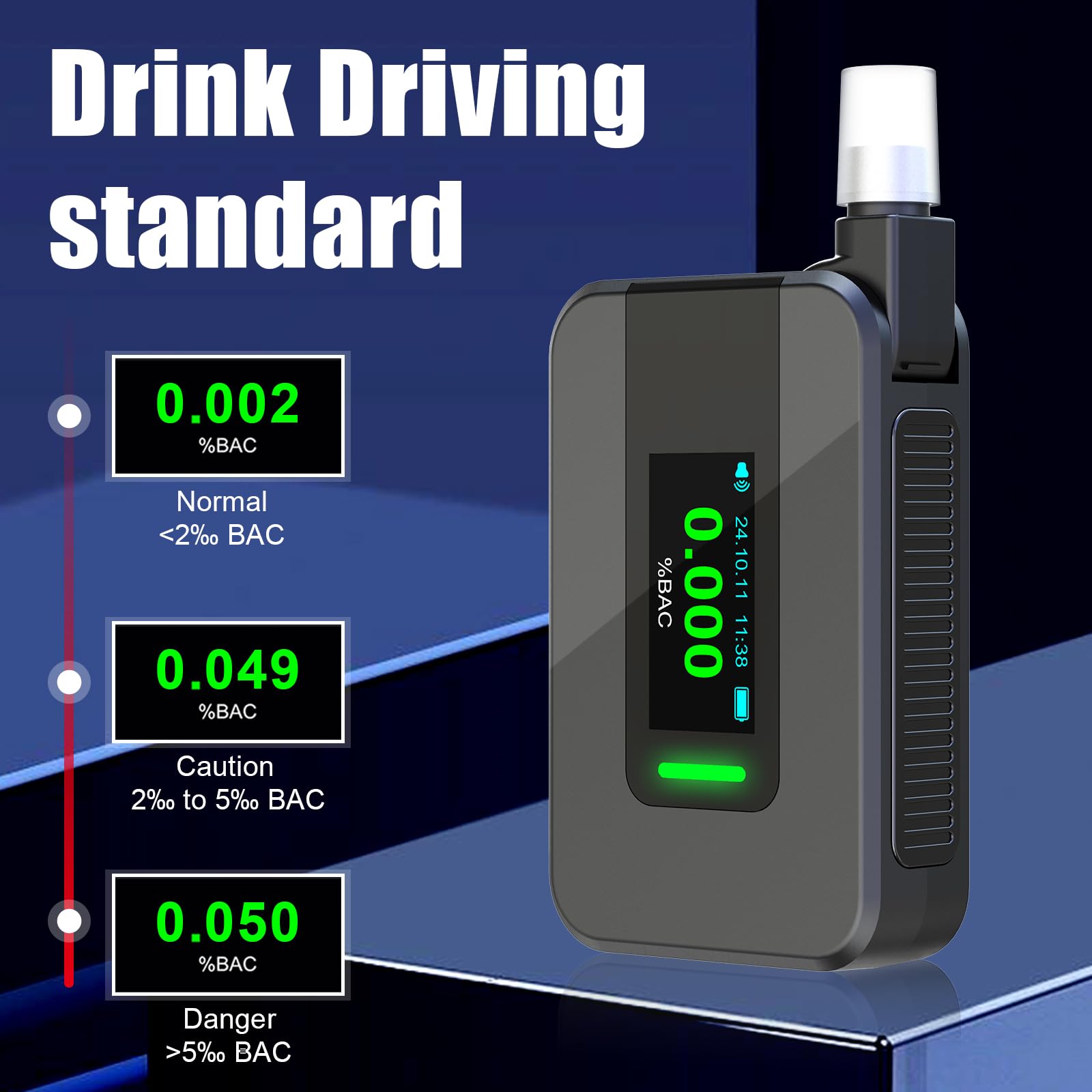 Professional-Grade Digital Breathalyzer with Blue LCD Display - High Accuracy Alcohol Tester for Personal Use, Memory Function & Warning Alerts - Includes 20 Disposable Mouthpieces - Ideal for Home Safety, Workplace Testing & Responsible Drinking Scenarios