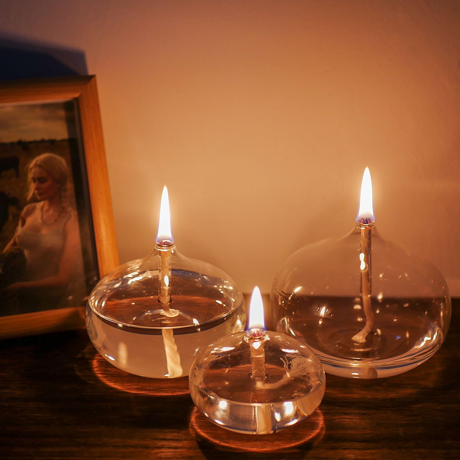 Refillable Glass Oil Candles for Home Decor - Sturdy Borosilicate Indoor Oil Lamps with Liquid Fuel - Perfect for Romantic Dinners, Meditation & Cozy Ambiance