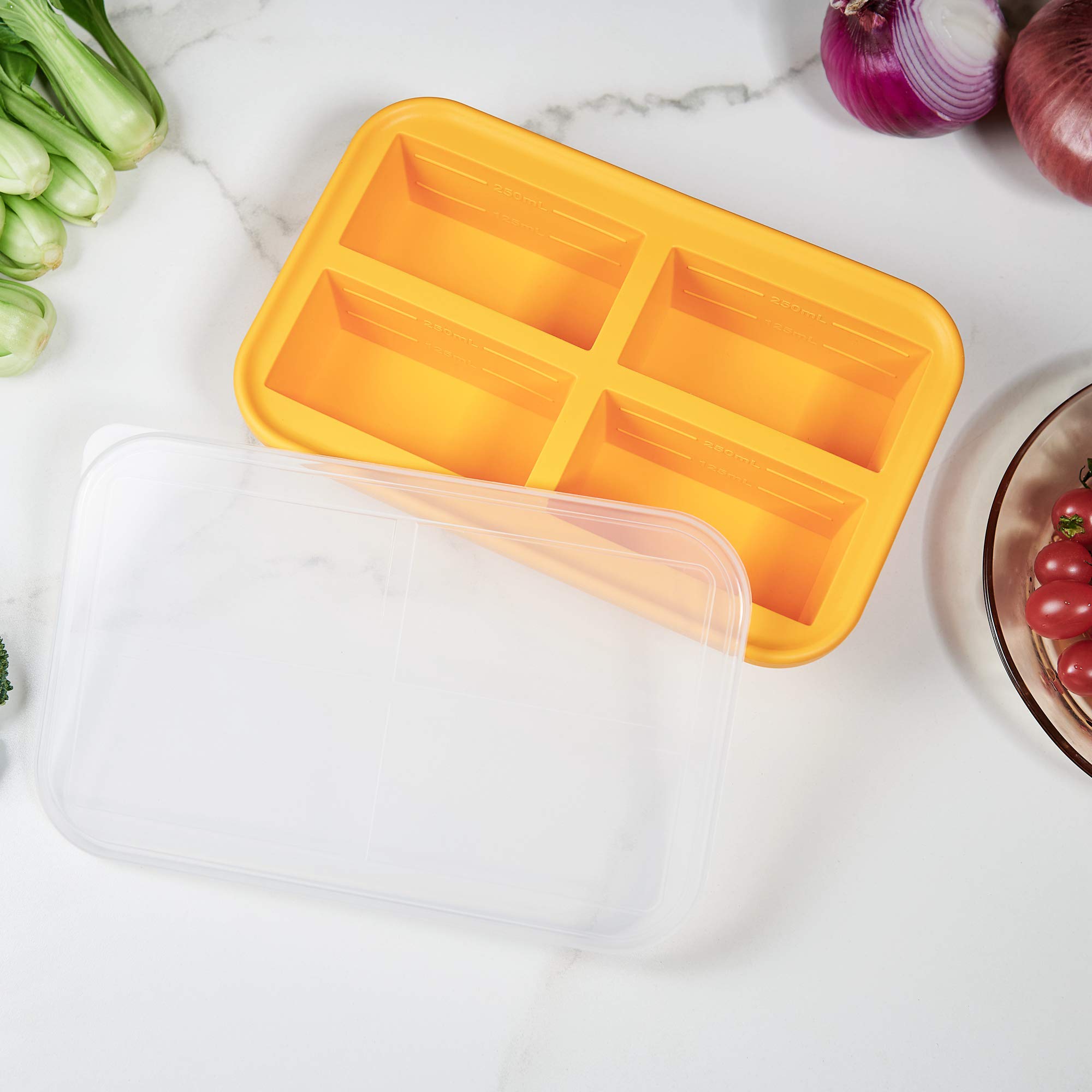 Bangp 2-Pack 1-Cup Silicone Freezer Trays with Lid - Easy-Release Ice Cube & Food Storage Containers for Soup, Broth, Sauce, Leftovers - Perfect for Meal Prep, Baby Food & Smoothies - BPA-Free & Dishwasher Safe