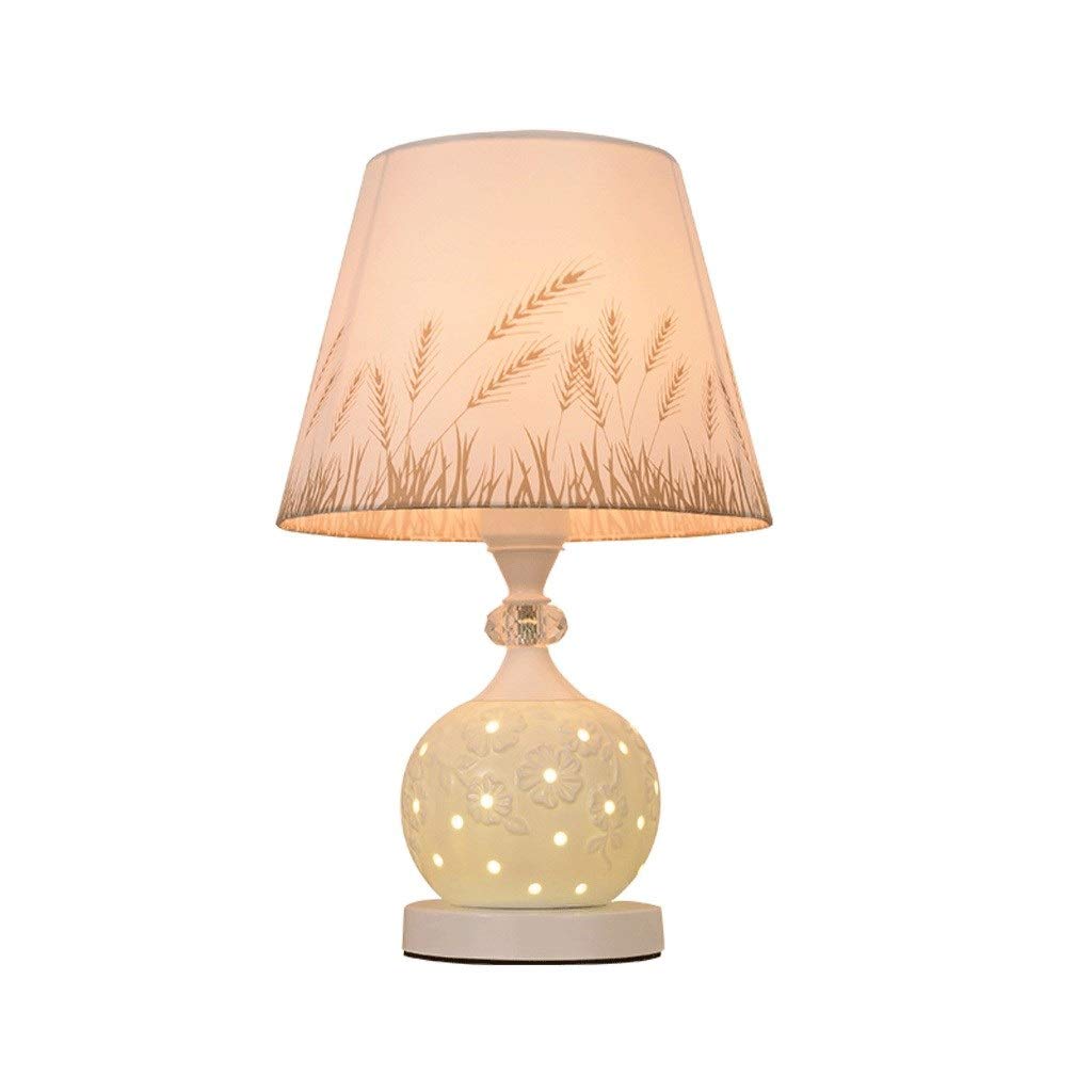 Modern Ceramic Table Lamp with Fabric Shade - Dimmable Desk Lamp & Bedside Light with Remote/Touch Control for Living Room, Bedroom, Office - Warm White LED Lighting for Reading & Relaxation
