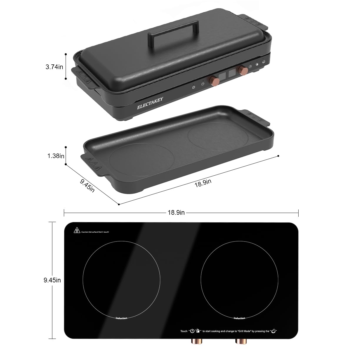 2 Burner Induction Cooktop with Removable Cast Iron Griddle - Portable Double Electric Stove with Digital Timer & Temperature Control - Perfect for Home Kitchen, Camping & Outdoor Cooking (Black)