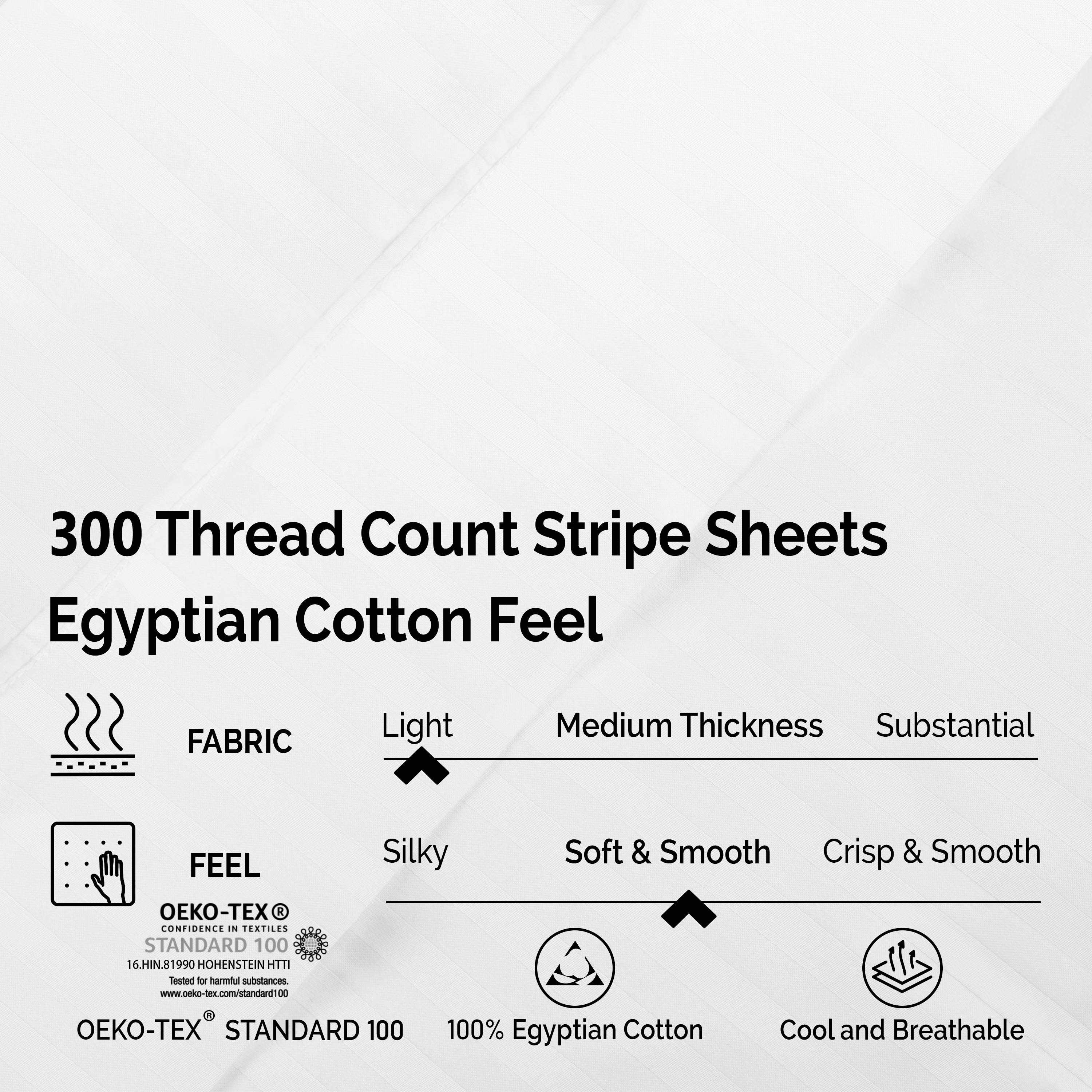 Premium Egyptian Cotton 300 Thread Count Sheet Set - Deep Pocket Fitted, Flat & Pillowcases - Soft Luxury Bedding for Master Bedroom or Guest Room