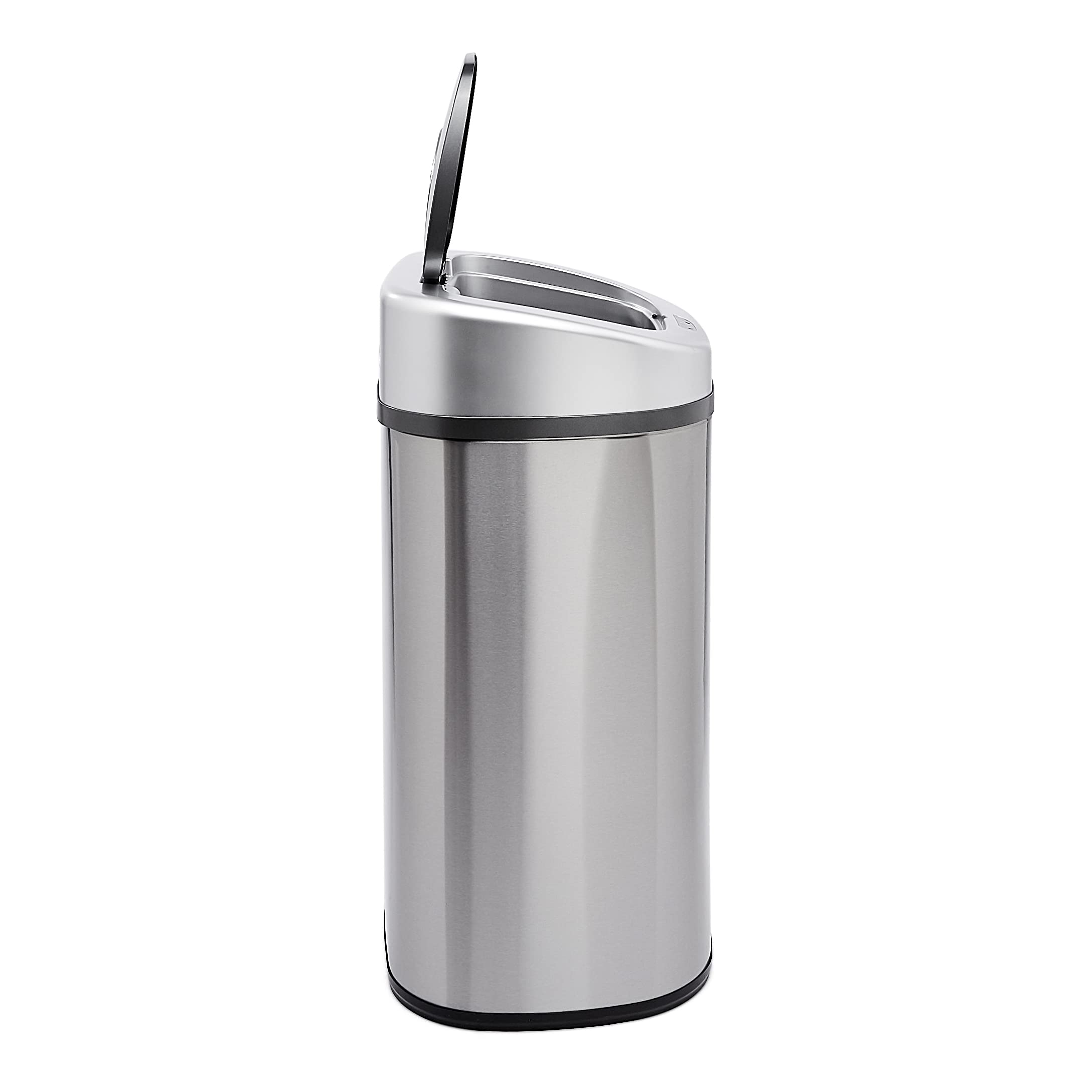 Amazon Basics Automatic Trash Can with Lid - Hands-Free Stainless Steel Sensor Garbage Bin, 80L/21.1 Gallon D-Shaped Design with 2 Compartments - Perfect for Kitchen, Office, Bathroom & Home Waste Disposal