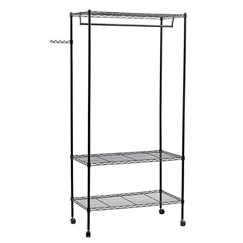 3-Tier Metal Closet Organizer - Portable Garment Rack with Shelves for Clothes Storage | Space-Saving Home Organization Solution for Bedroom, Closet & Laundry Room