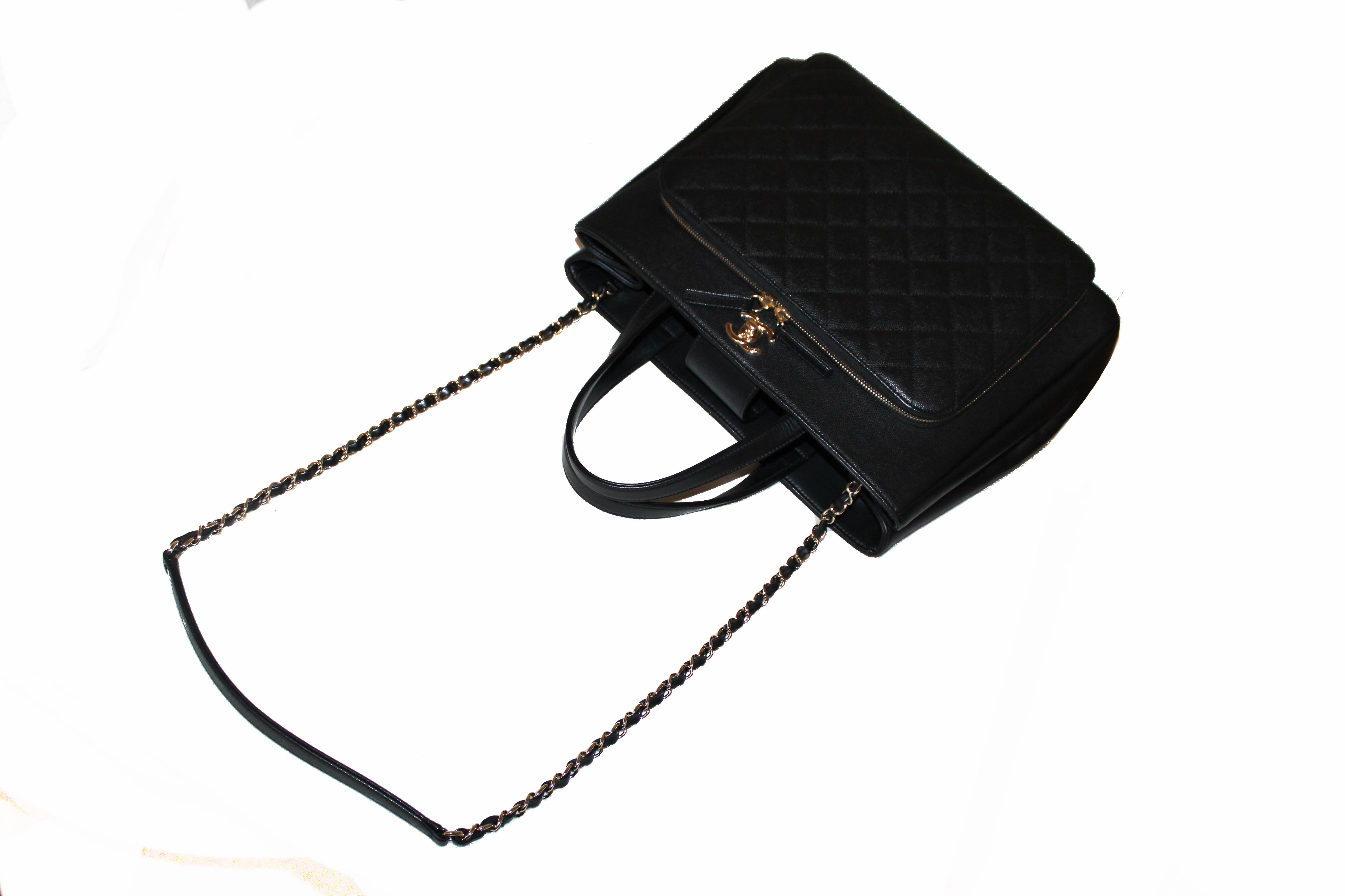 Authentic Chanel Black Caviar Leather Large Tote Shoulder Bag for Women - Luxury Designer Handbag for Work, Travel & Everyday Use