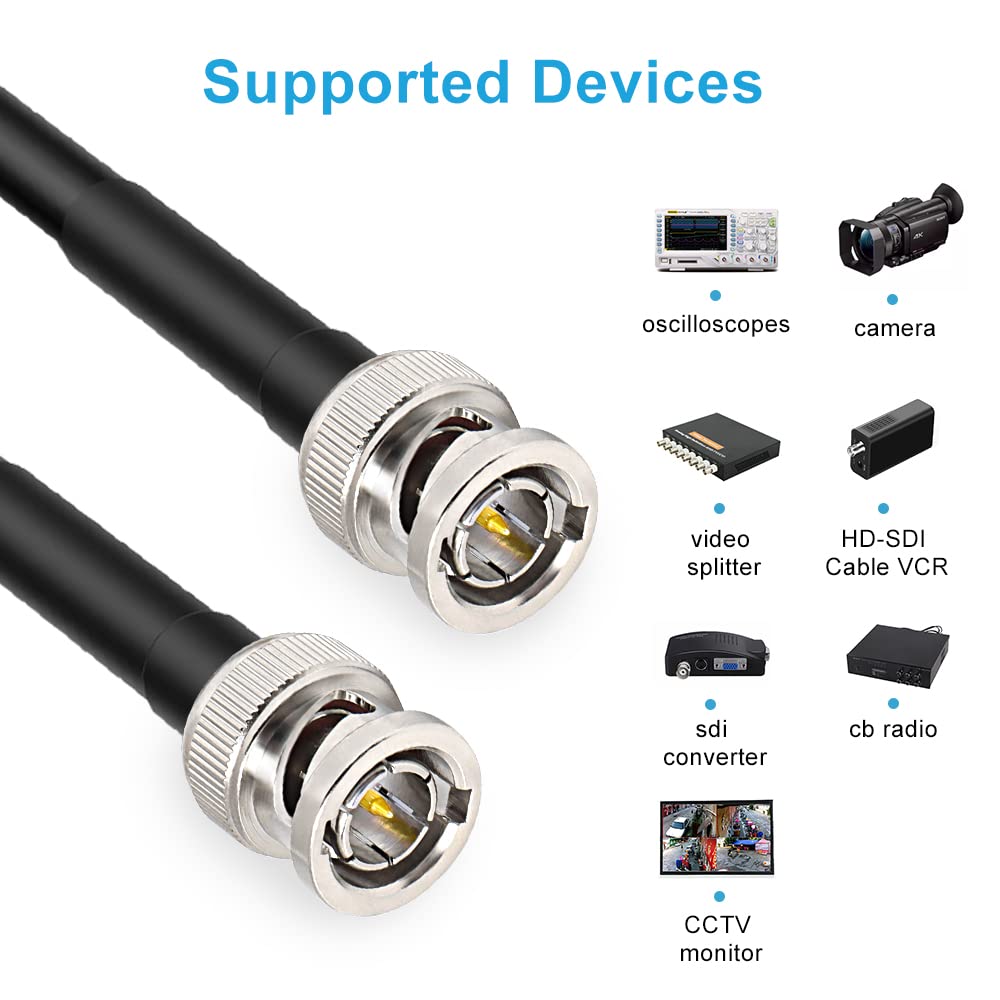XRDS 200FT HD-SDI Coaxial Cable - 75 Ohm BNC Male to BNC Male Video Cable for CCTV Surveillance, Broadcast & Live Streaming | Compatible with Security Cameras, Video Production & Professional AV Systems