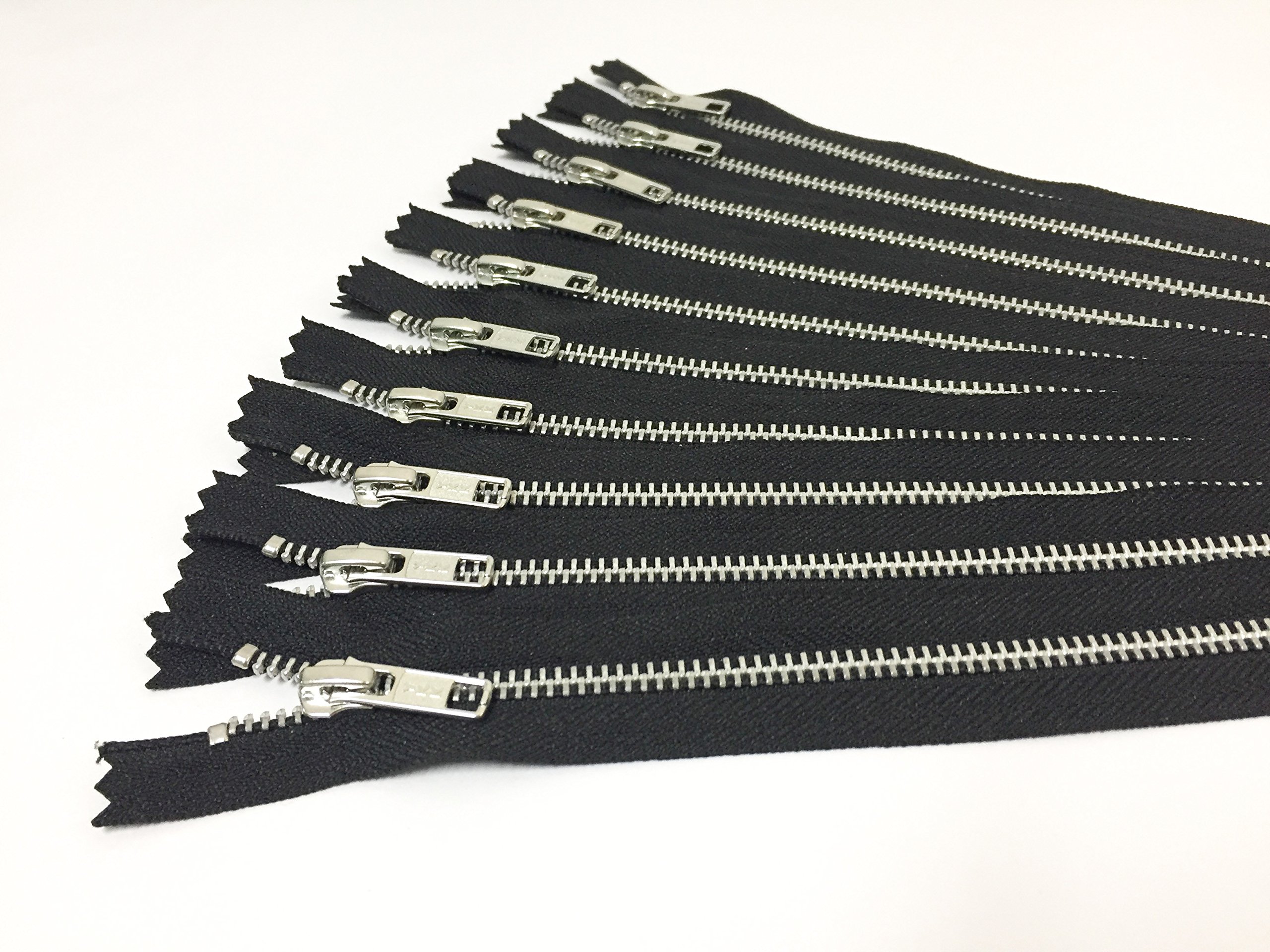 YKK Silver 6 Inch Metal Zippers - 12 Pack Heavy Duty Zippers for Bags, Jackets, Luggage & DIY Crafts - Smooth Pull Durable Fashion Accessories