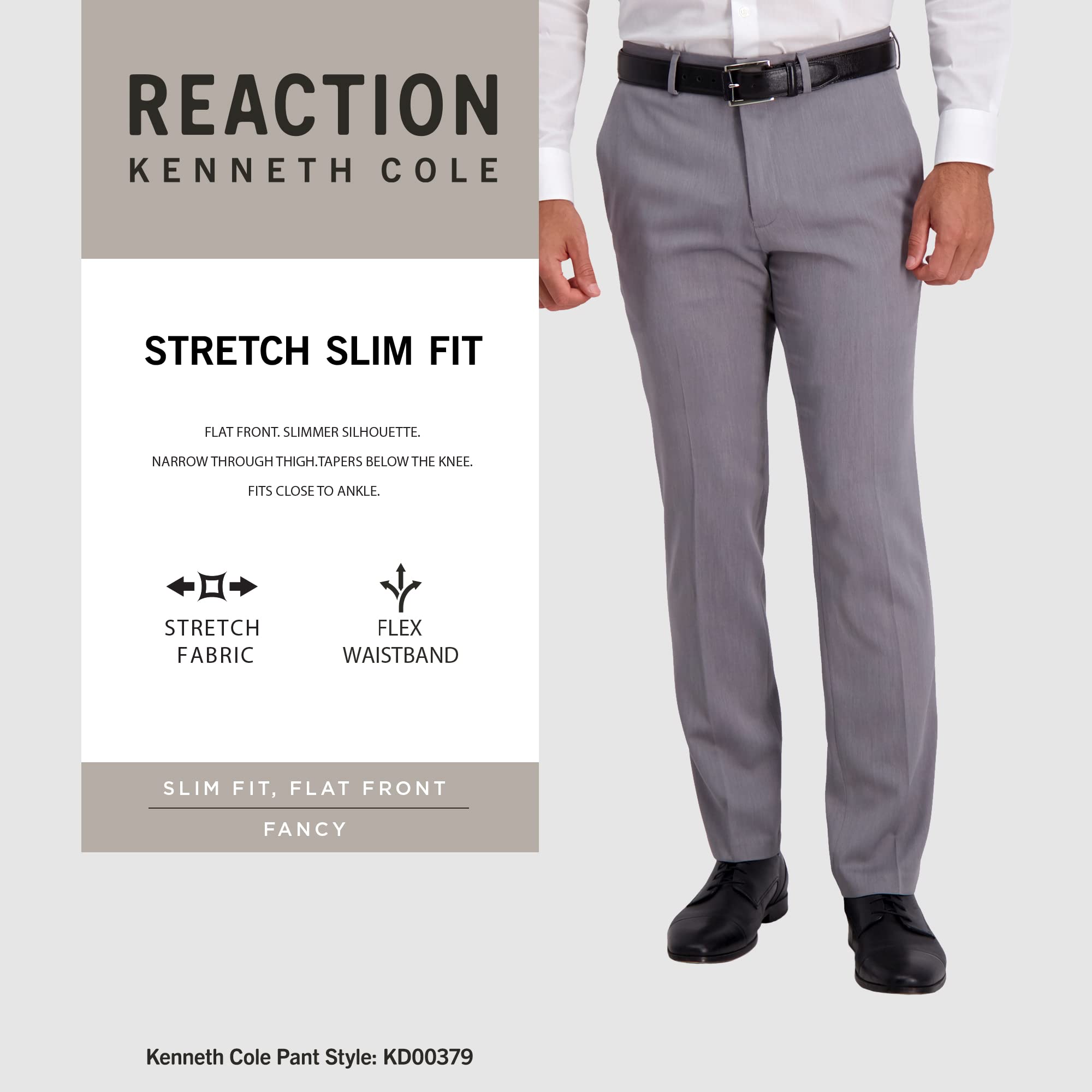 Kenneth Cole REACTION Men's Slim Fit Heather Dress Pants for Business & Formal Occasions - Comfortable Office & Wedding Attire