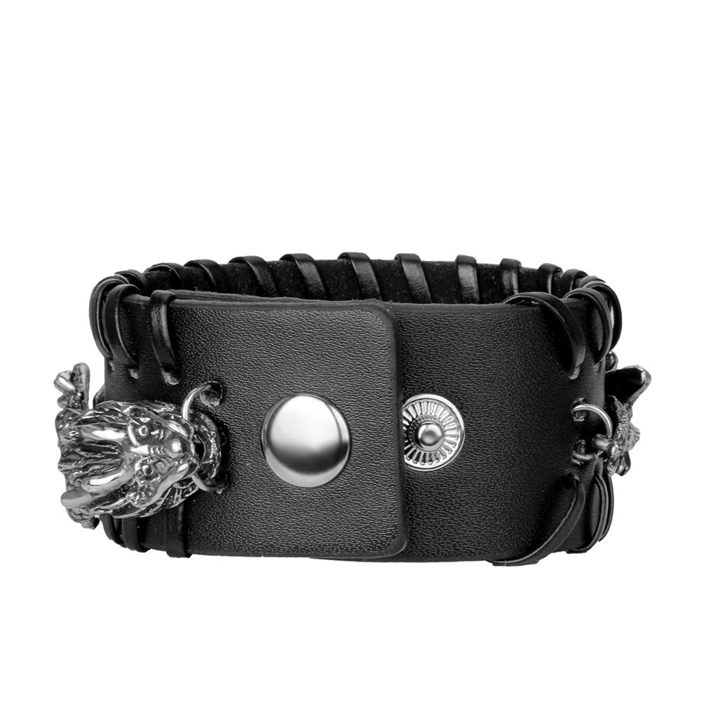 GelConnie Punk Braided Leather Cuff Bracelet - Adjustable Faux Leather Wristband for Men & Women - Gothic Viking Bangle Wrap Bracelet - Perfect for Rock Concerts, Festivals & Everyday Fashion