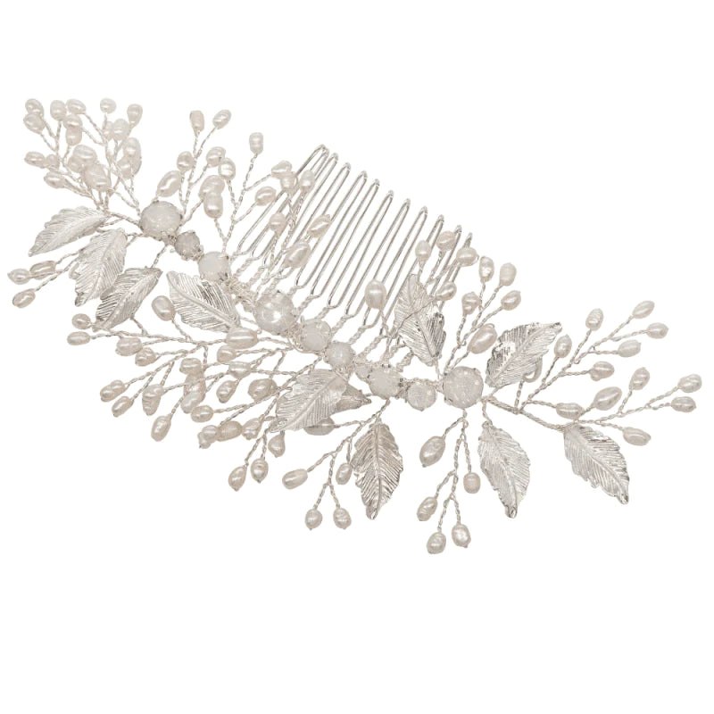 Elegant Silver Bridal Hair Comb with Opals and Pearls - Handcrafted Wedding Hair Accessory for Brides, Prom, and Special Occasions