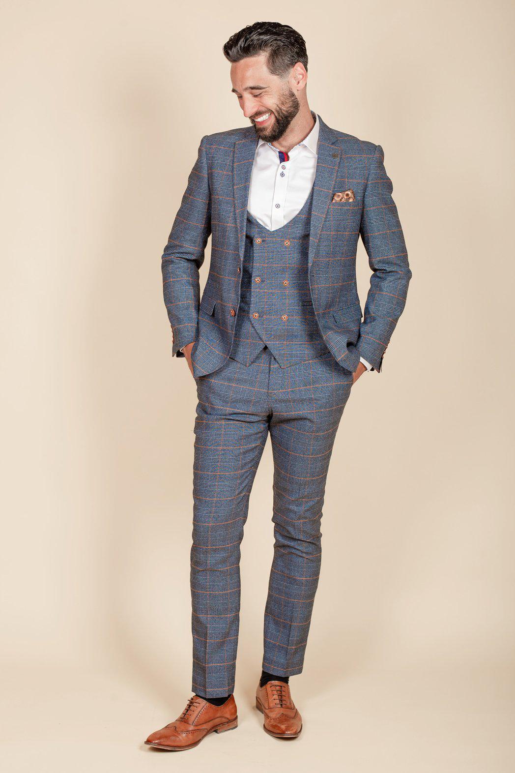 Coronation Street Daniel Osbourne Rob Mallard JENSON Sky Blue Check Suit | Men's Fashion TV Show Inspired Outfit for Cosplay & Special Events