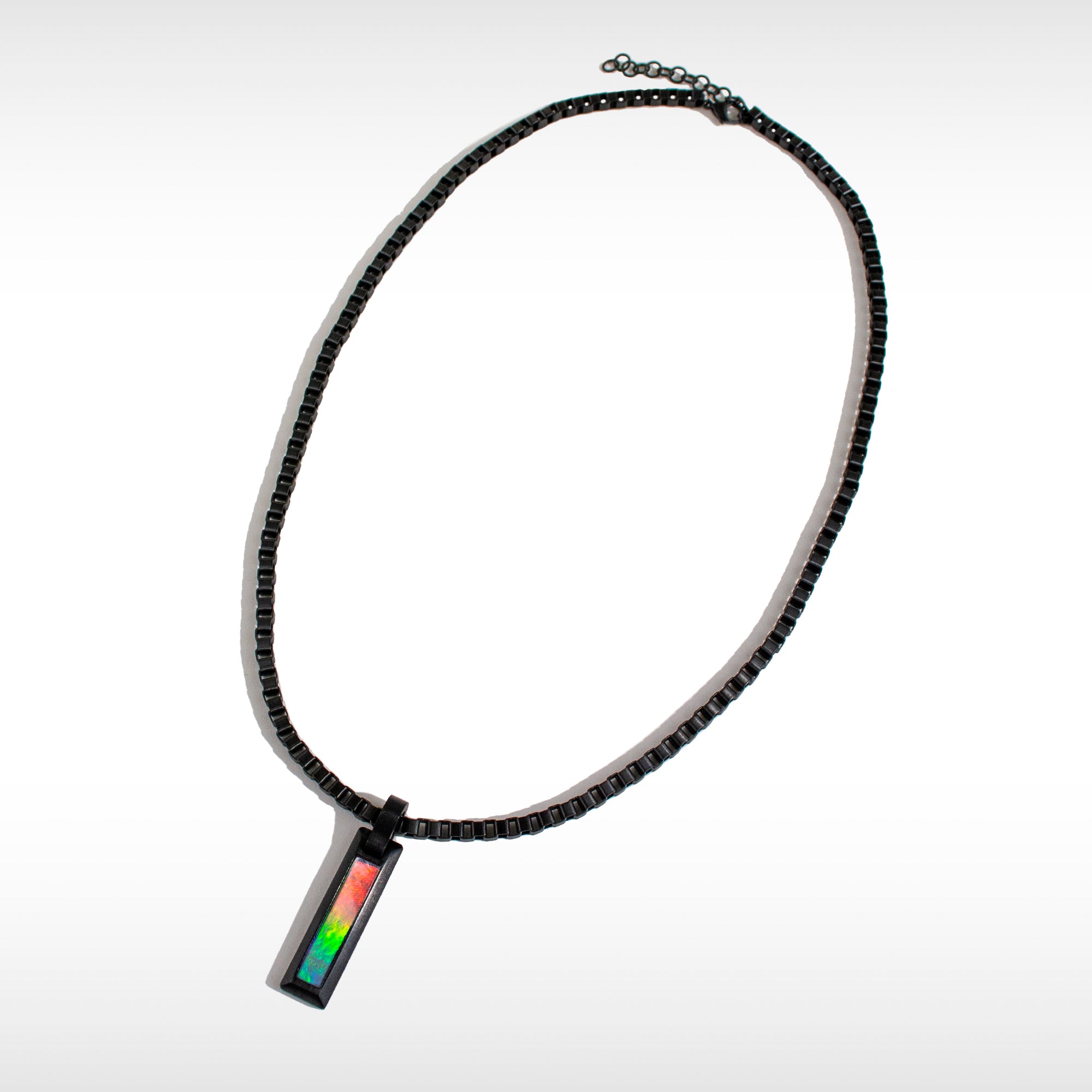 Matte Black Titanium Ammolite Pendant Bracelet for Men - Midnight Collection by Korite | Stylish Gift for Him, Anniversary & Formal Occasions