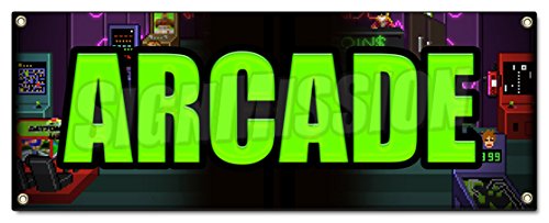 Arcade Banner Sign Video Pinball Skeeball Bowling Games Shooting Play - Perfect for Family Fun Nights, Parties, and Game Room Decor