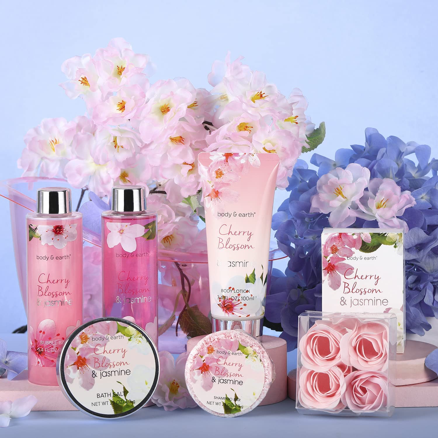 Luxury Spa Gift Basket for Women - Cherry Blossom & Jasmine Bath & Body Set - Mother's Day Gift Ideas - Relaxing Self-Care & Birthday Present for Her - Perfect for Home Spa Nights, Bridal Showers & Special Occasions