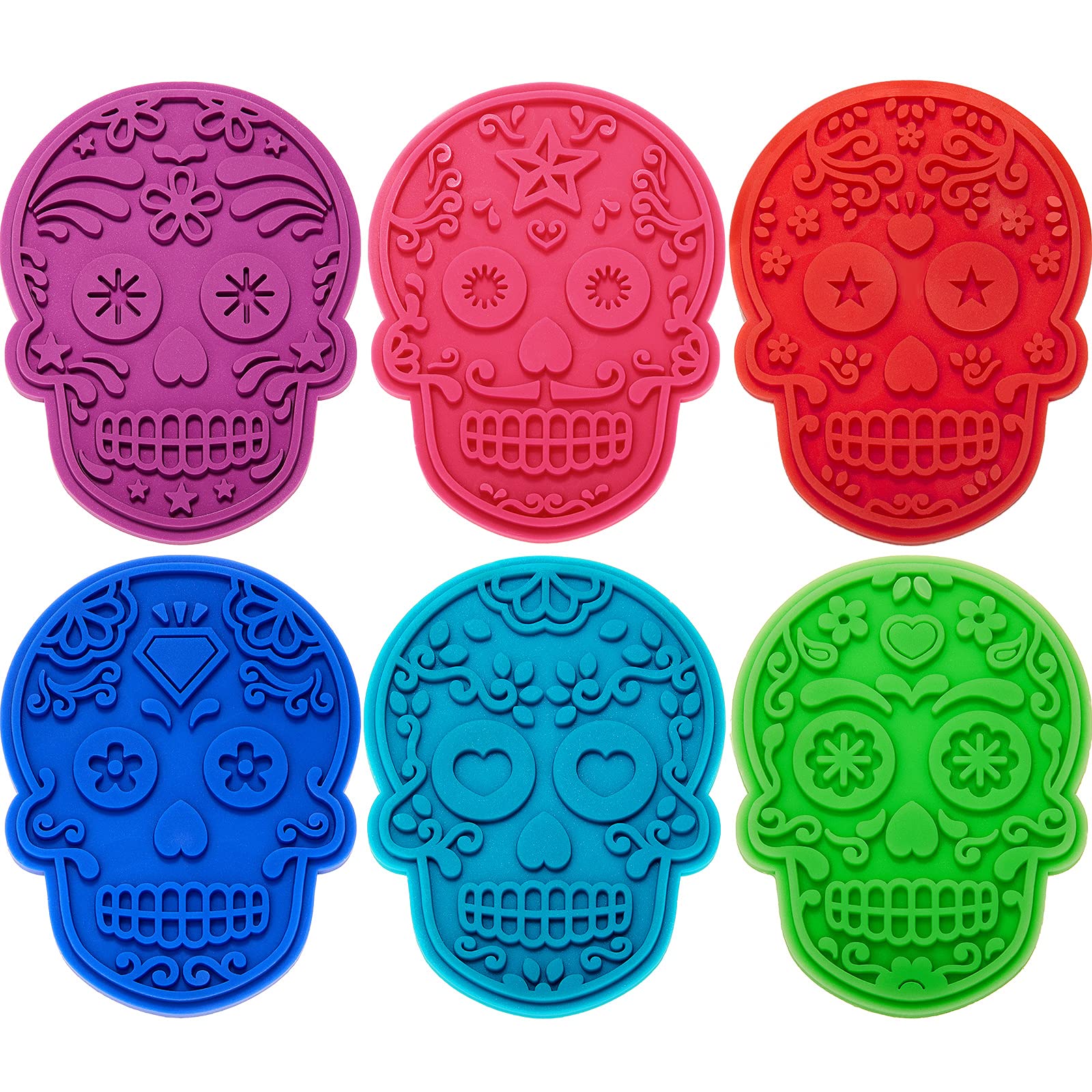 6-Piece Halloween Sugar Skull Cookie Cutters & Stamps Set - Day of the Dead Cookie Molds for Baking, Ice Cubes, Jelly, Soap, Chocolate Making - Perfect for Halloween Parties, DIY Crafts & Holiday Baking