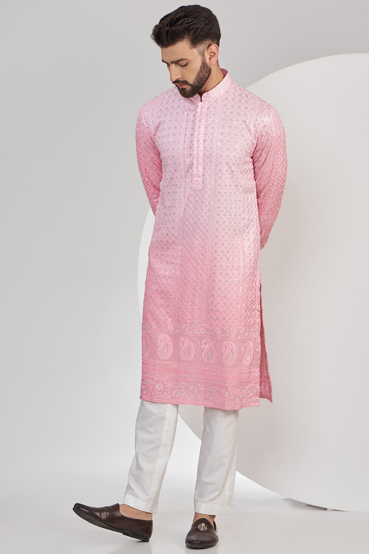 Elegant Light Pink Ombre Chikankari Kurta for Women | Traditional Indian Embroidered Tunic | Perfect for Festivals, Weddings & Casual Wear