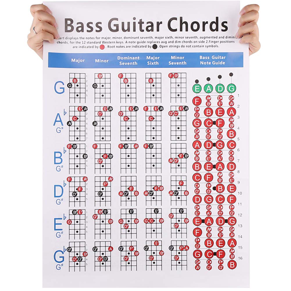 4-String Electric Bass Guitar Fingerboard Fretboard Scale Chart - Essential Practice Accessory for Bass Players - Perfect for Learning Chords, Scales & Music Theory at Home or Studio