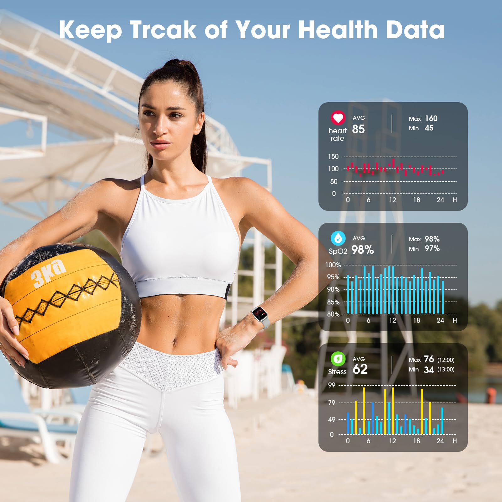 Smart Watch for Women & Men - 42mm Full Touchscreen Fitness Tracker with Heart Rate Monitor, Sleep Tracking, Step & Calorie Counter - IP68 Waterproof for Swimming & Daily Use - Perfect for Gym, Running & Outdoor Activities
