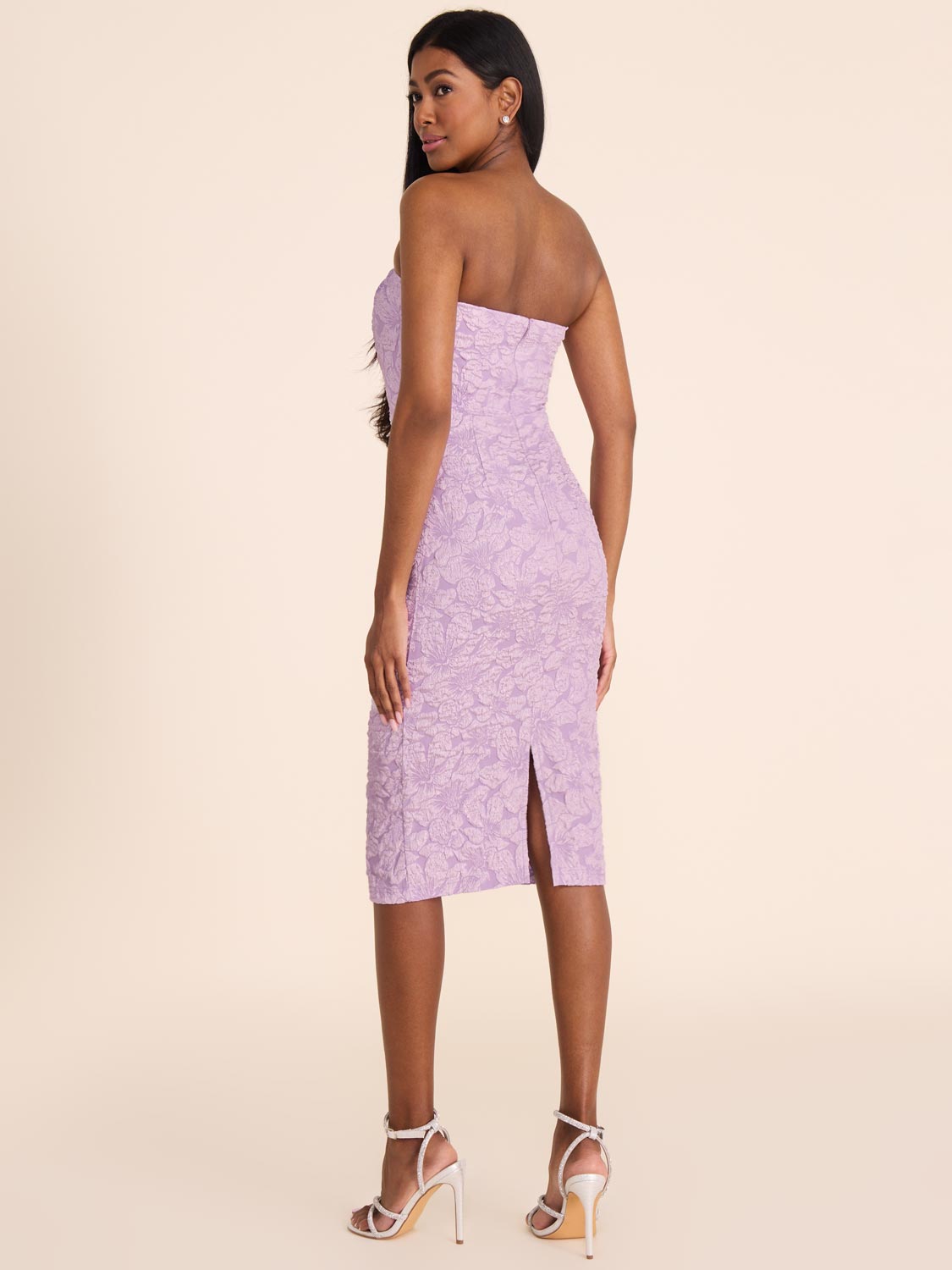 Strapless Floral Jacquard Sheath Dress for Women - Elegant Bodycon Party Gown for Cocktail, Wedding & Special Occasions