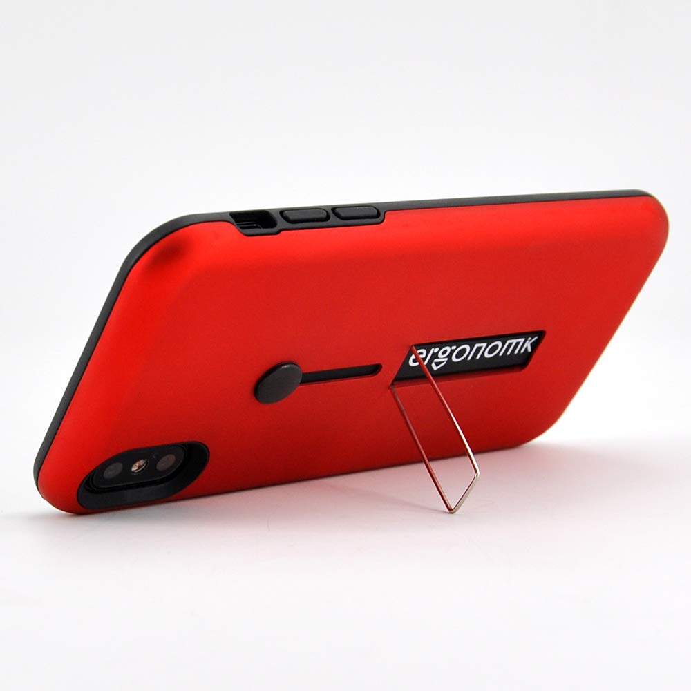 Ultra Thin Protective iPhone X Case with 90° Kickstand & Silicone Ring - Scratch Resistant, Wireless Charging Compatible - Perfect for Work, Travel and Everyday Use (Red)