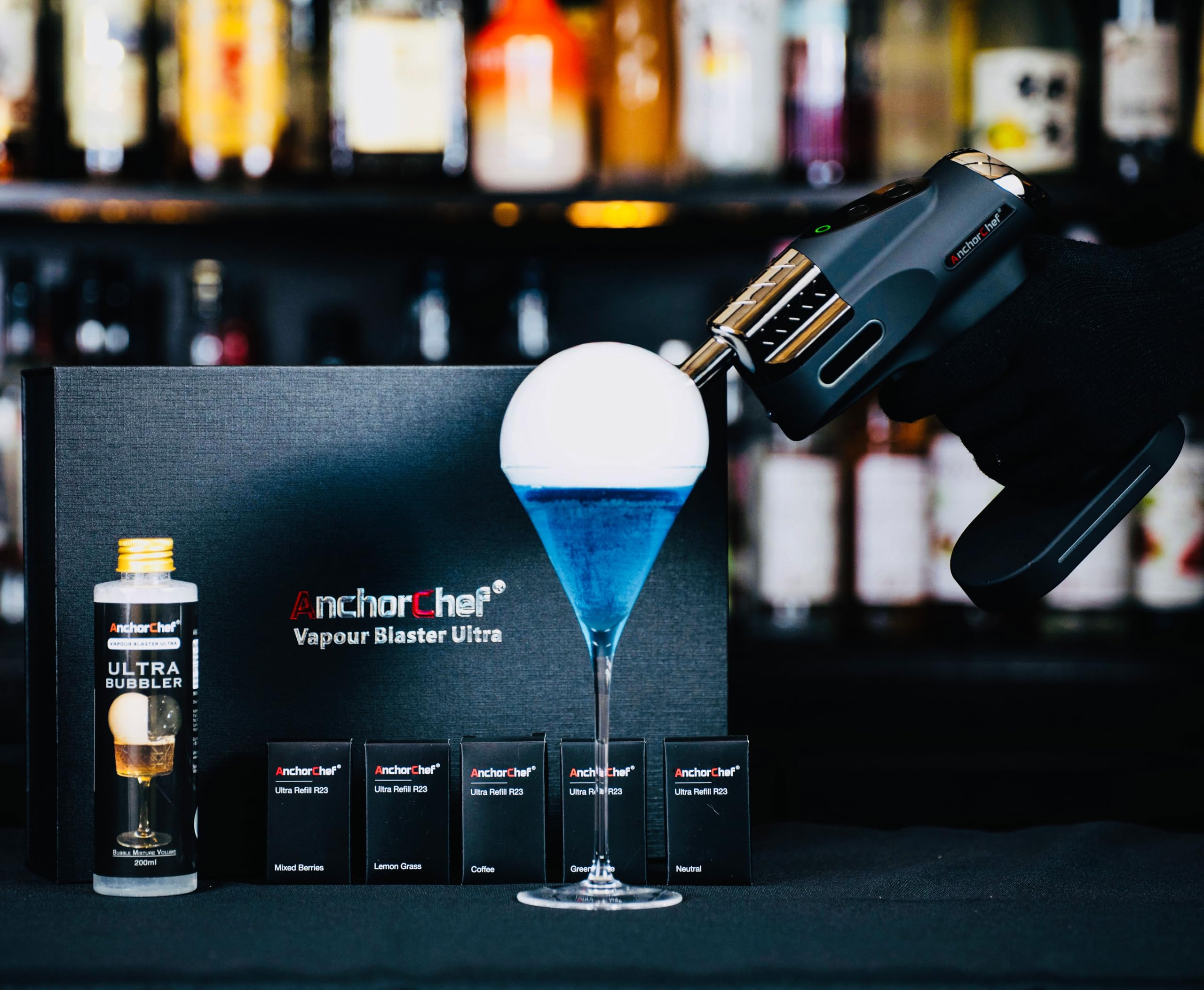 AnchorChef Cocktail Smoke Bubble Gun Kit - 5 Flavor Aromas & Edible Bubbles for Smoking Cocktails | Aroma Blaster for Home Bars, Mixology & Drink Enhancement | Perfect Gift for Bartenders, Dad, Men & Husband | Great for Parties, Weddings & Cocktail Making