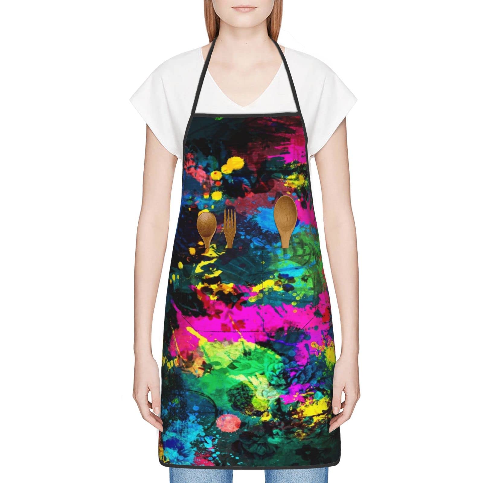 Rainbow Floral Waterproof Kitchen Apron with Large Pockets - Perfect for Cooking, Baking & Hosting Gifts