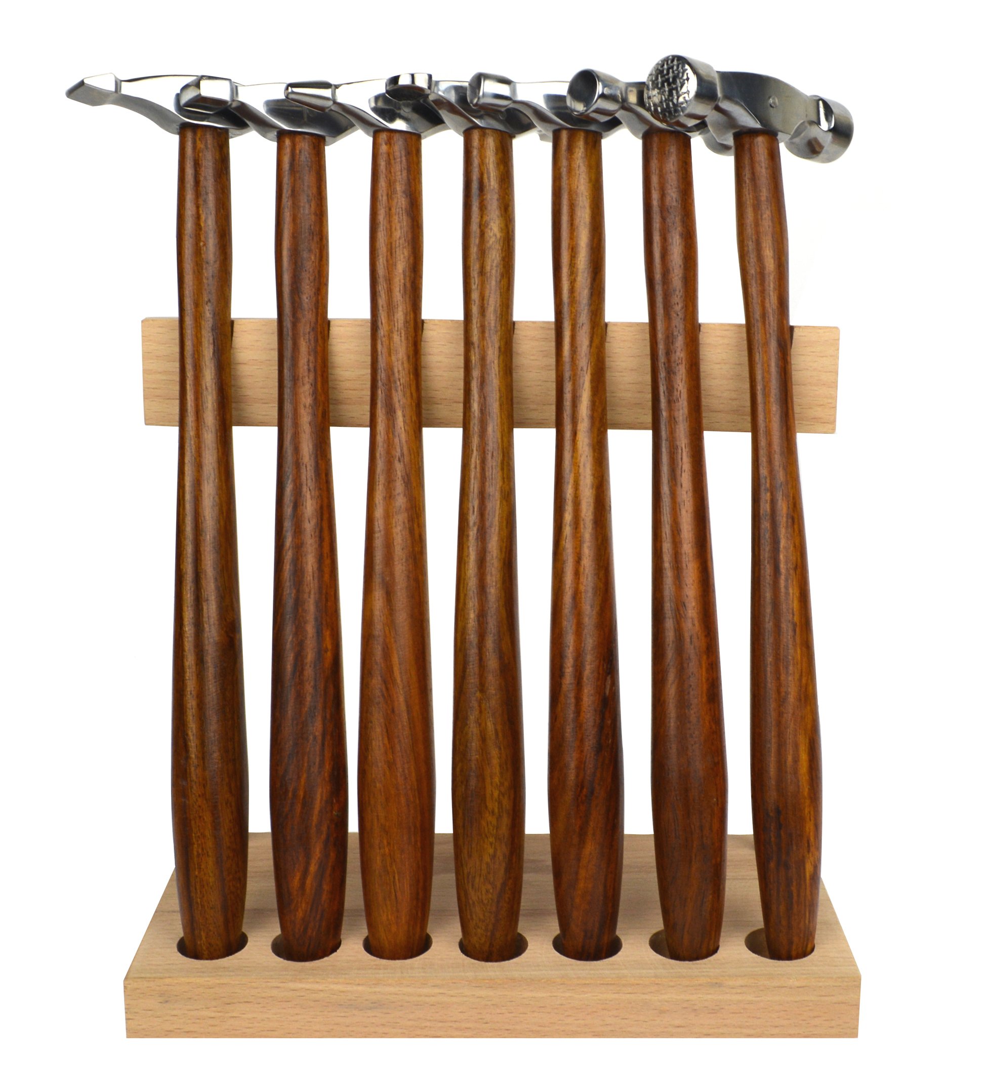 7-Piece Professional Hammer Set with Wooden Stand for Jewelry Making, Metal Forming & Watch Repair - Perfect for Jewelers, Watchmakers & DIY Crafting Projects