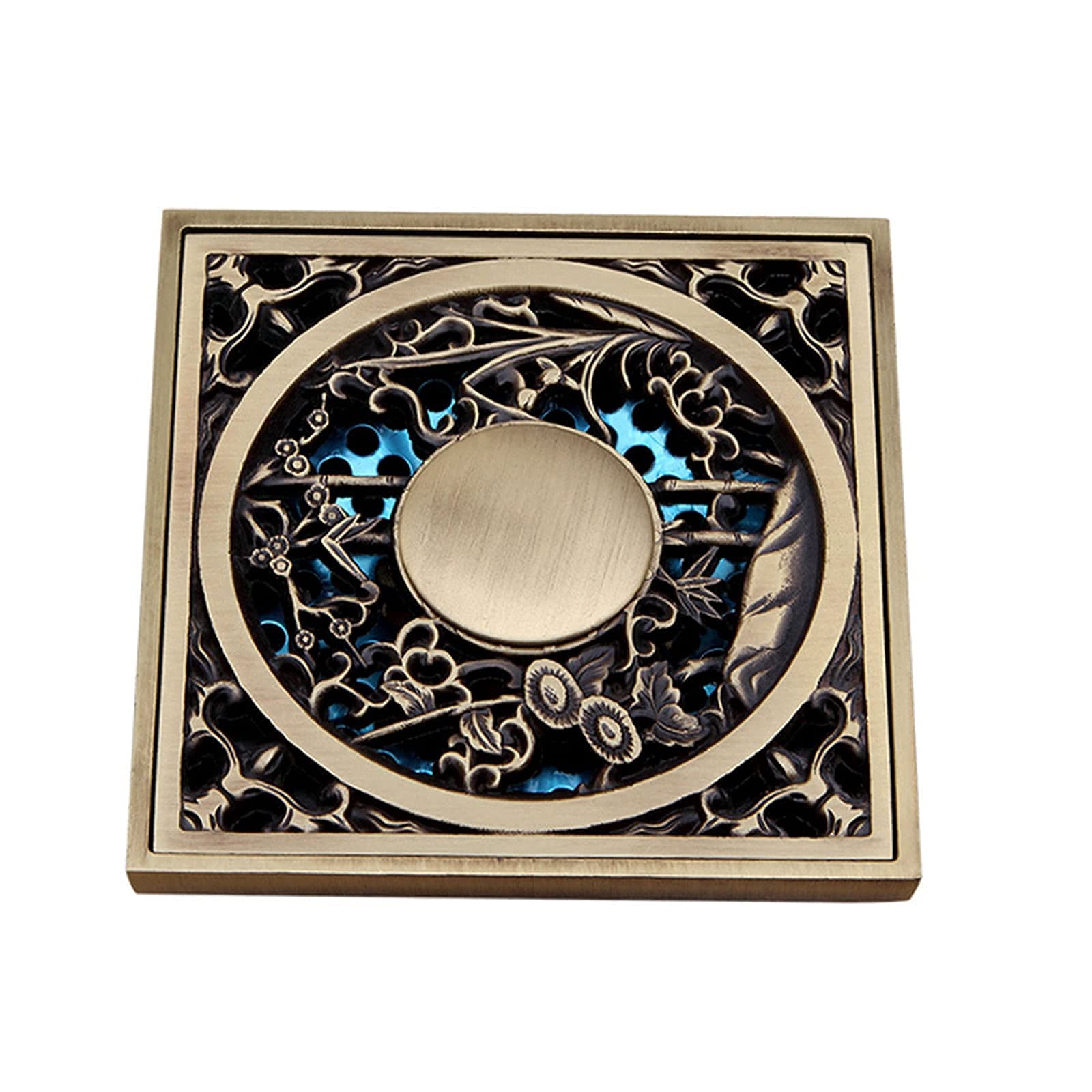 4 Inch Square Shower Floor Drain Cover - Antique Brass Bathtub Drain with Strainer for Bathroom, Swimming Pool, Garage & Toilet | Durable & Stylish Bathroom Drainage Solution for Home & Commercial Use