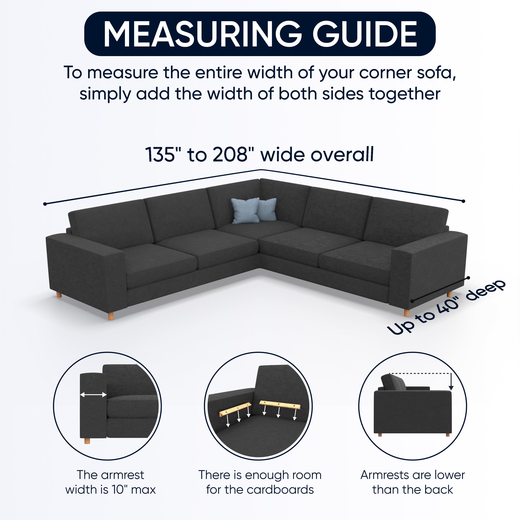 PAULATO BY GA.I.CO. Extra Large L-Shaped Sectional Sofa Cover - Washable Polyester Slipcover - 1-Piece Form Fit Furniture Protector - Mille Righe Blue - Perfect for Living Room, Family Room & Home Theater Protection