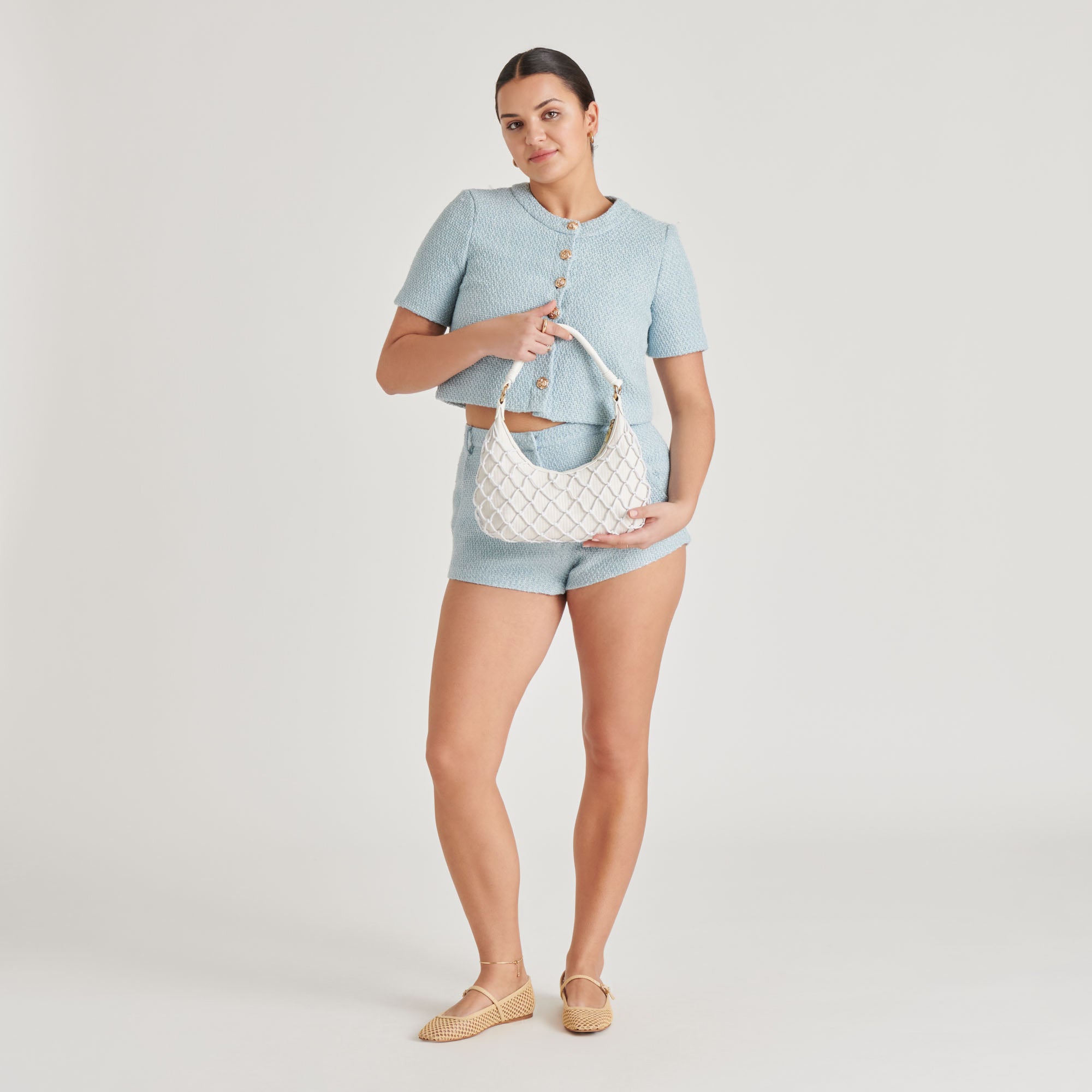 Positano Shoulder Bag - White Raffia Woven Handbag for Women | Beach Tote, Summer Vacation, Boho Chic Outfit Accessory