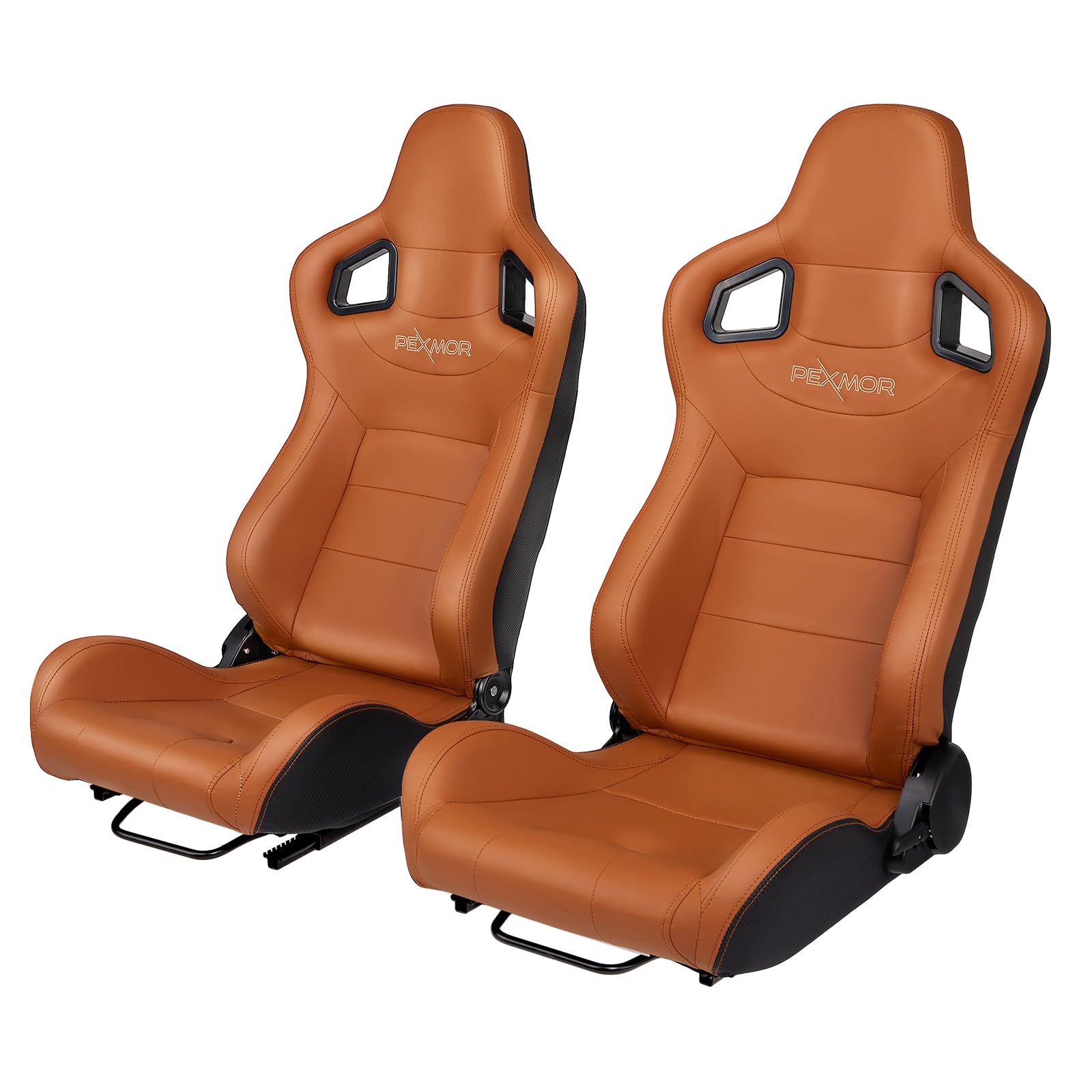 PEXMOR 2-Piece Reclinable Universal Racing Bucket Seats with Dual Slider - PU & Carbon Leather Adjustable Car Seats for Driver & Passenger (21.5