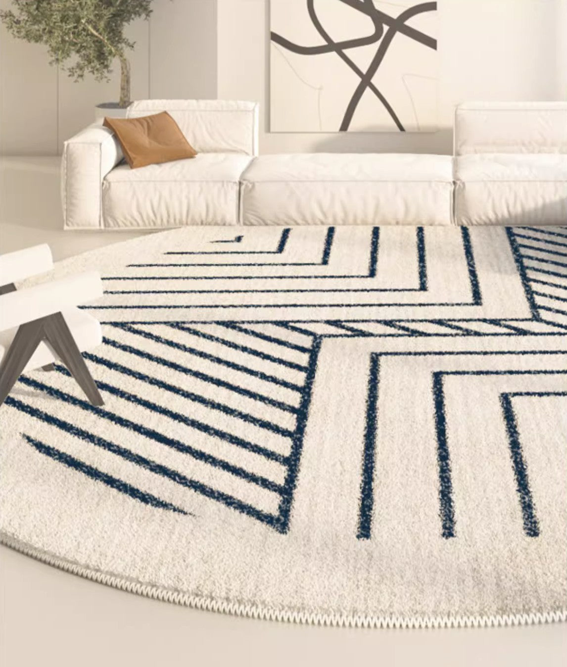 Modern Round Area Rugs - Abstract Geometric Design for Dining Room, Bedroom & Living Room - Non-Slip Soft Floor Mat Perfect Under Coffee Table, Dining Set or Bedside