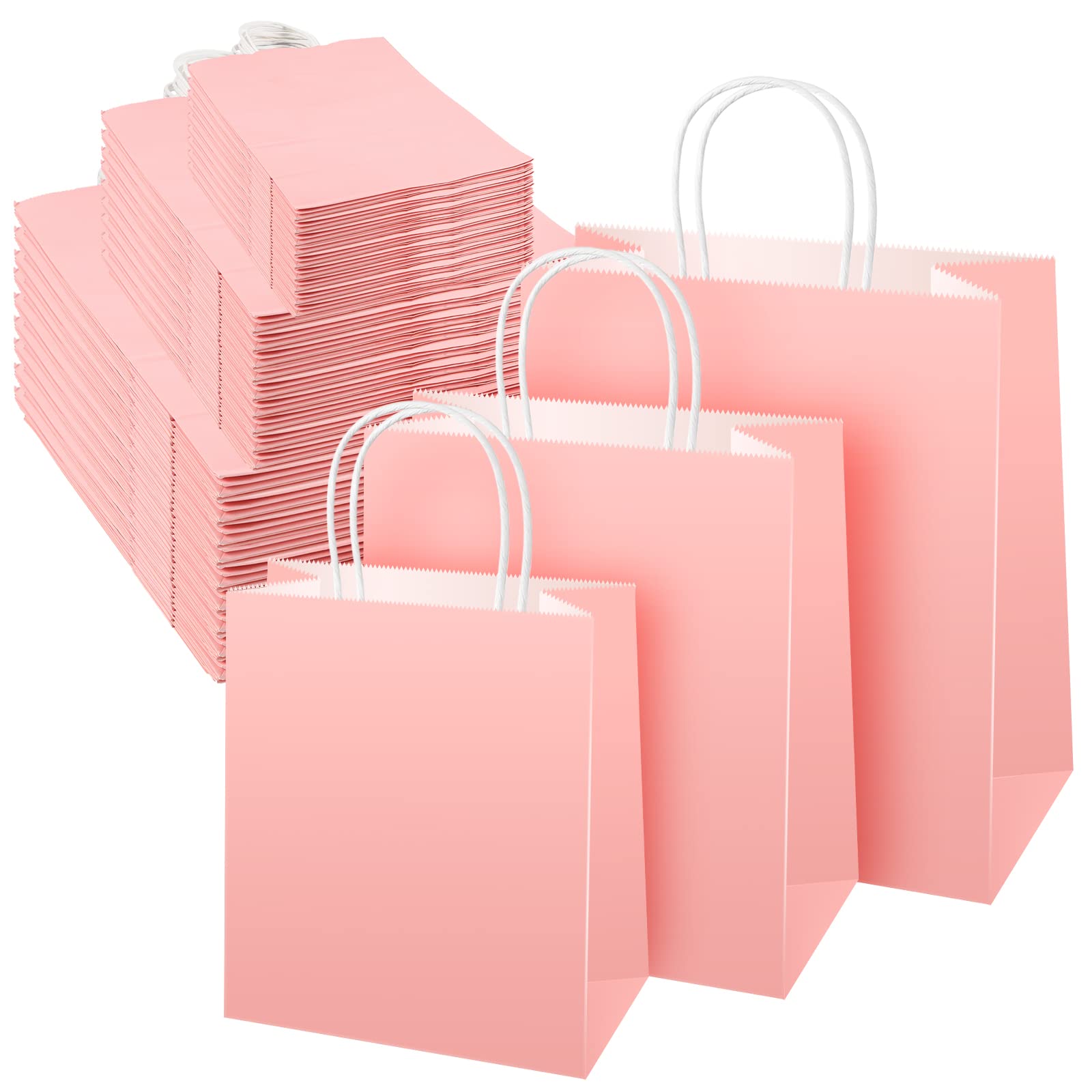 Sabary 75 Pcs Kraft Paper Gift Bags with Handles - Eco-Friendly Retail Shopping Bags for Parties, Weddings & Business Merchandise (3 Sizes, Pink) - Perfect for Birthday Gifts, Store Packaging & Event Favors