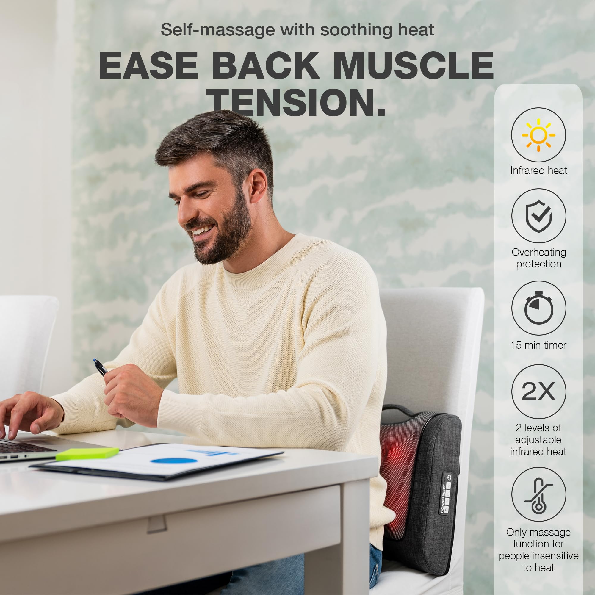 Donnerberg Shiatsu & Tapping Back Massager with Infrared Heat - German Quality for Muscle Pain Relief & Relaxation - Perfect for Home, Office & Car Use