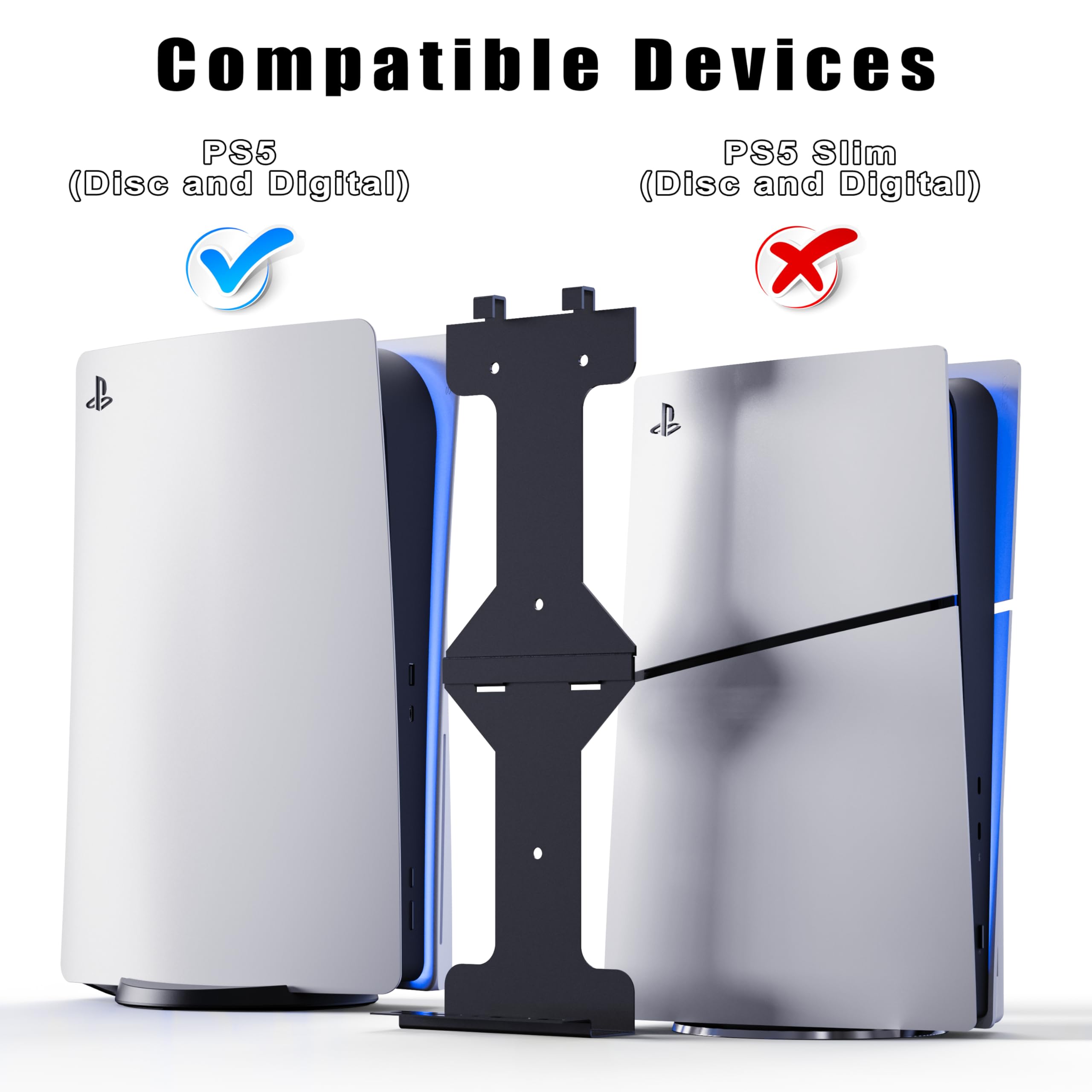 Funturbo PS5 Wall Mount Stand Kit - Vertical Wall Mount Bracket for PlayStation 5 (Disc & Digital Edition) - Space Saving Gaming Accessory for Living Room & Bedroom Setup