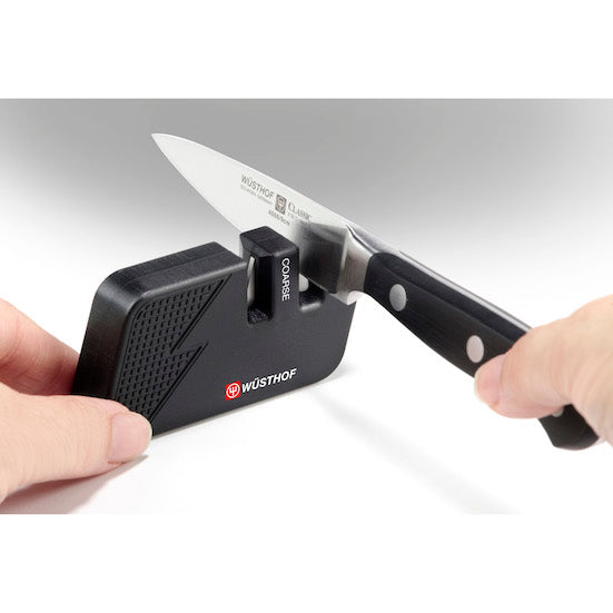 WUSTHOF Mini Pull Through Knife Sharpener - Compact & Easy to Use for Kitchen Knives, Pocket Knives, and Scissors - Perfect for Home, Camping, and Outdoor Cooking