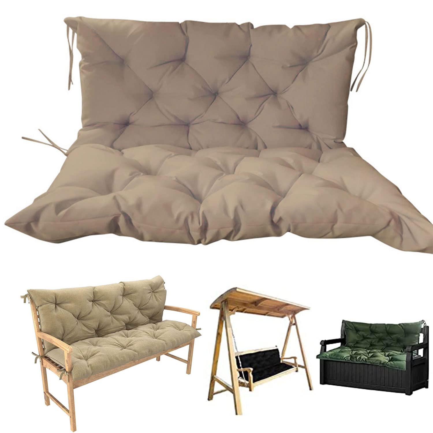 Waterproof Swing Cushion Replacement with Pillow - 40x40/47/60 Inch Outdoor Bench Seat Pad - Durable Patio, Garden & Indoor Furniture Cushion (Khaki) - Perfect for Porch Swings, Poolside Lounging & Backyard Relaxation
