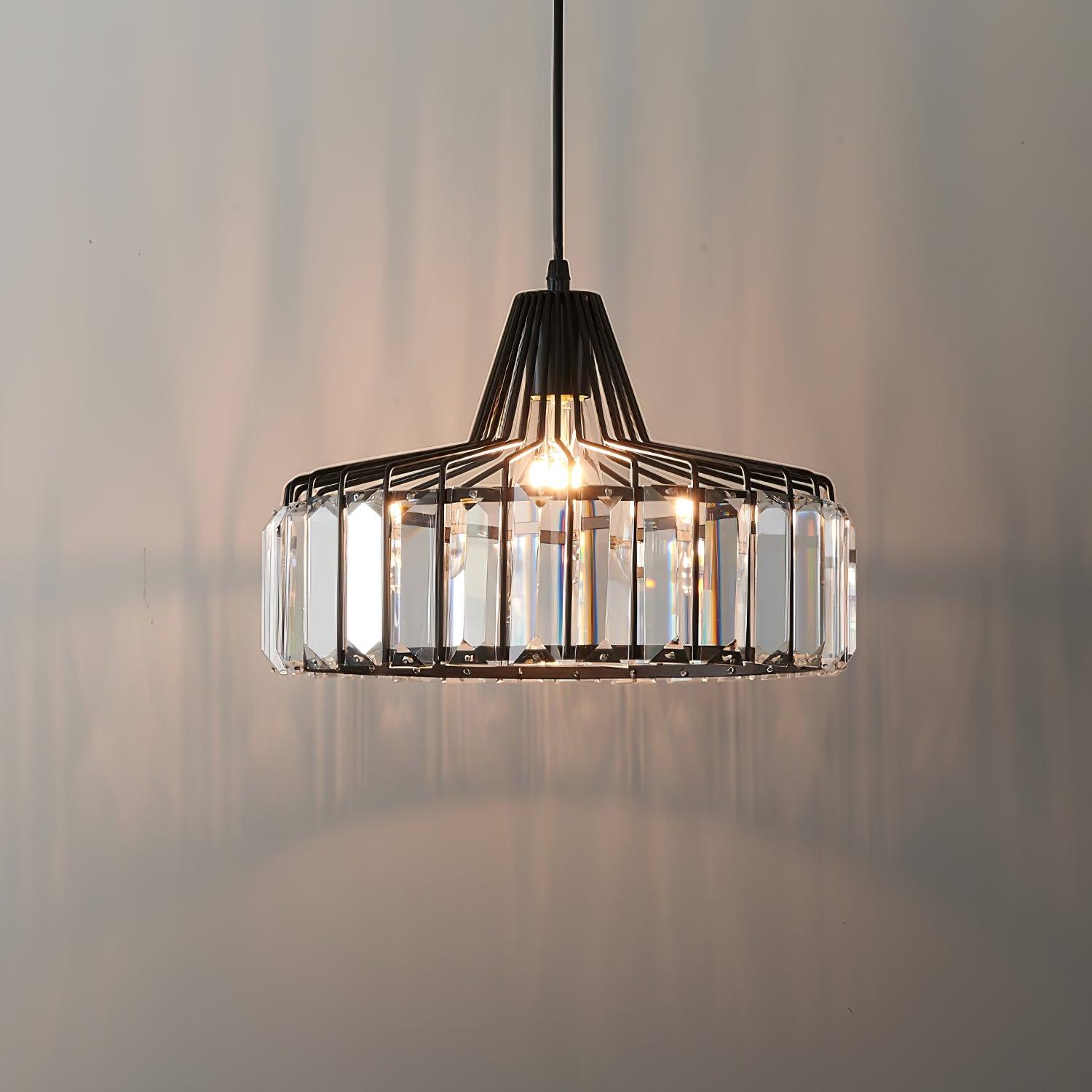 Crystal Drum Pendant Light - Modern Glass Ceiling Chandelier for Dining Room, Living Room & Bedroom Lighting Decor