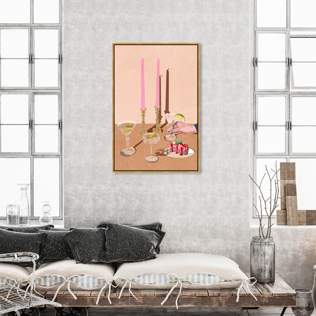 Elegant Pink Framed Canvas Wall Art Print - Modern Dessert & Drink Theme for Dining Room Decor | Perfect for Kitchen, Living Room, and Home Decoration