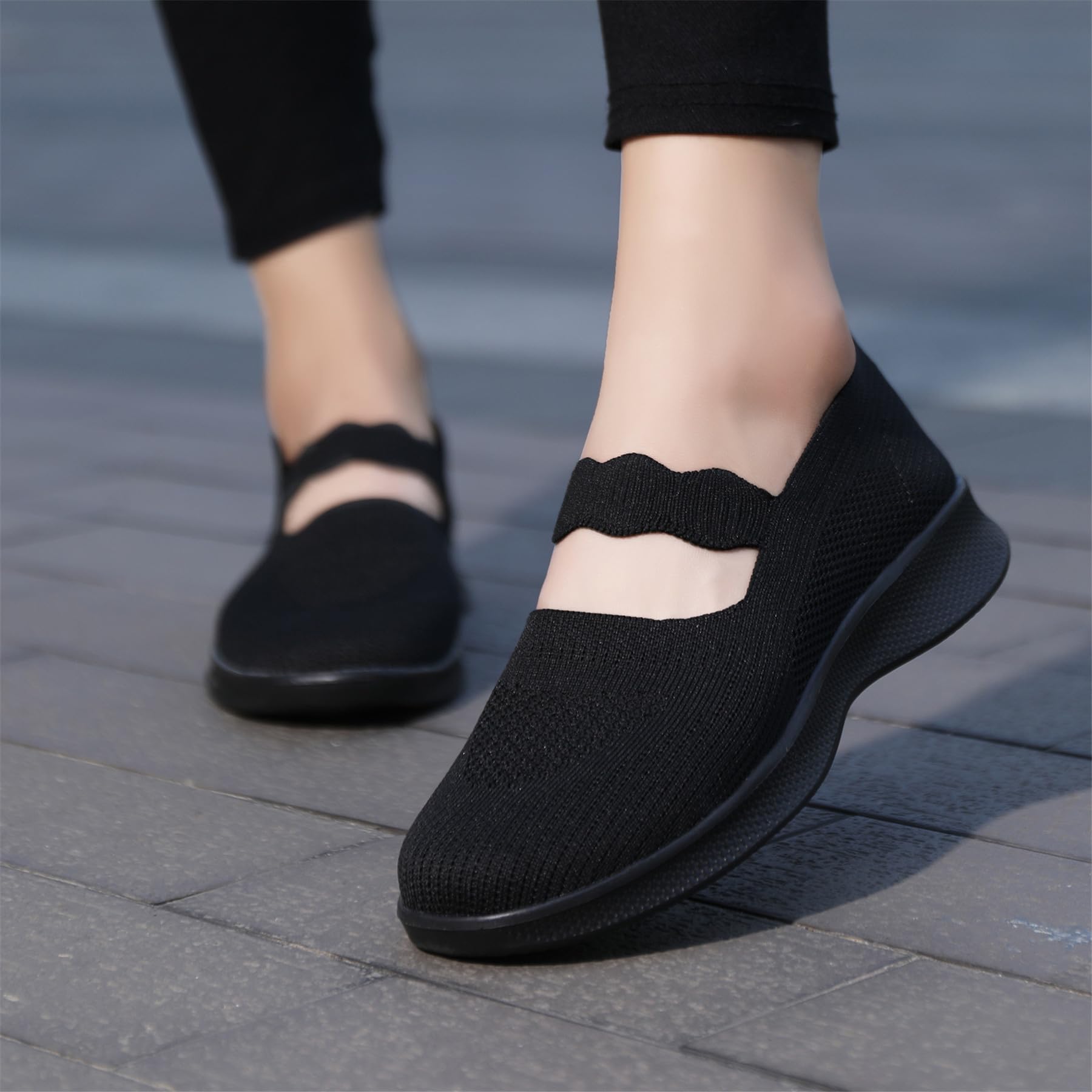 EnllerviiD Women's Mary Jane Platform Sneakers - Slip On Air Cushion Comfort Shoes for Nurses, Wide Width & Lightweight Loafers - Perfect for Work, Walking & Casual Wear