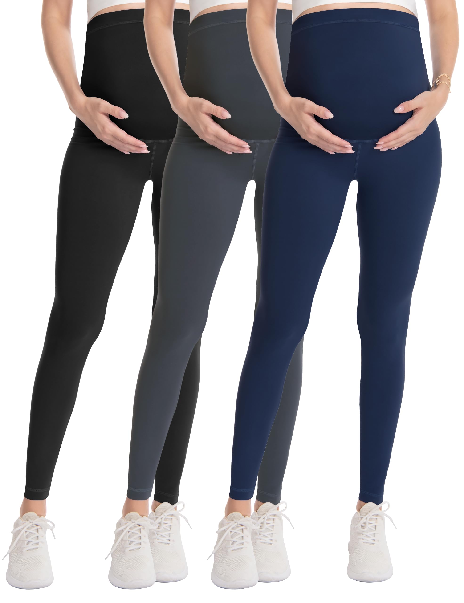 WELL&JUST Maternity Leggings Over The Belly - Ultra Soft Pregnancy Active Wear for Workout & Yoga, High Waist Stretchy Yoga Pants for Pregnant Women - Perfect for Gym, Running, Casual Wear and Everyday Comfort