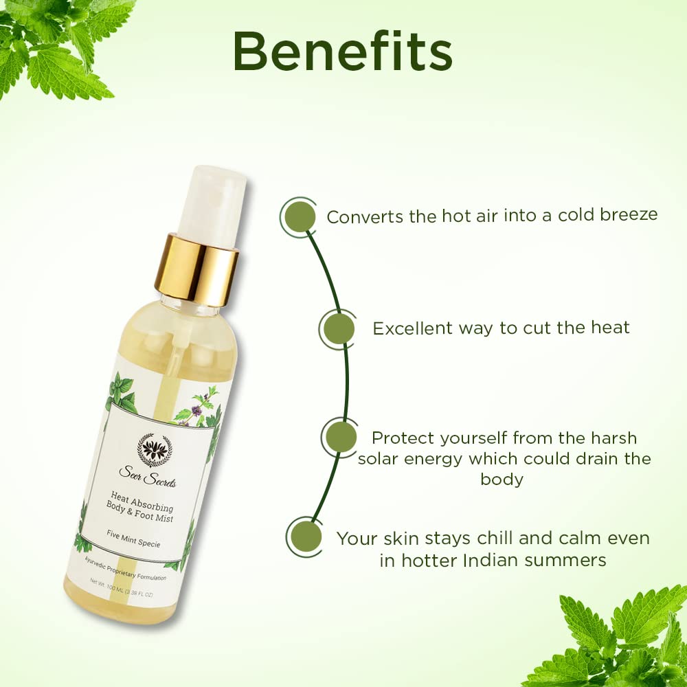 Seer Secrets Five Mint Cooling Body & Foot Mist Spray – 100ml Refreshing Liquid Air Conditioner for Men & Women | Perfect for Gym, Travel & Hot Weather Relief