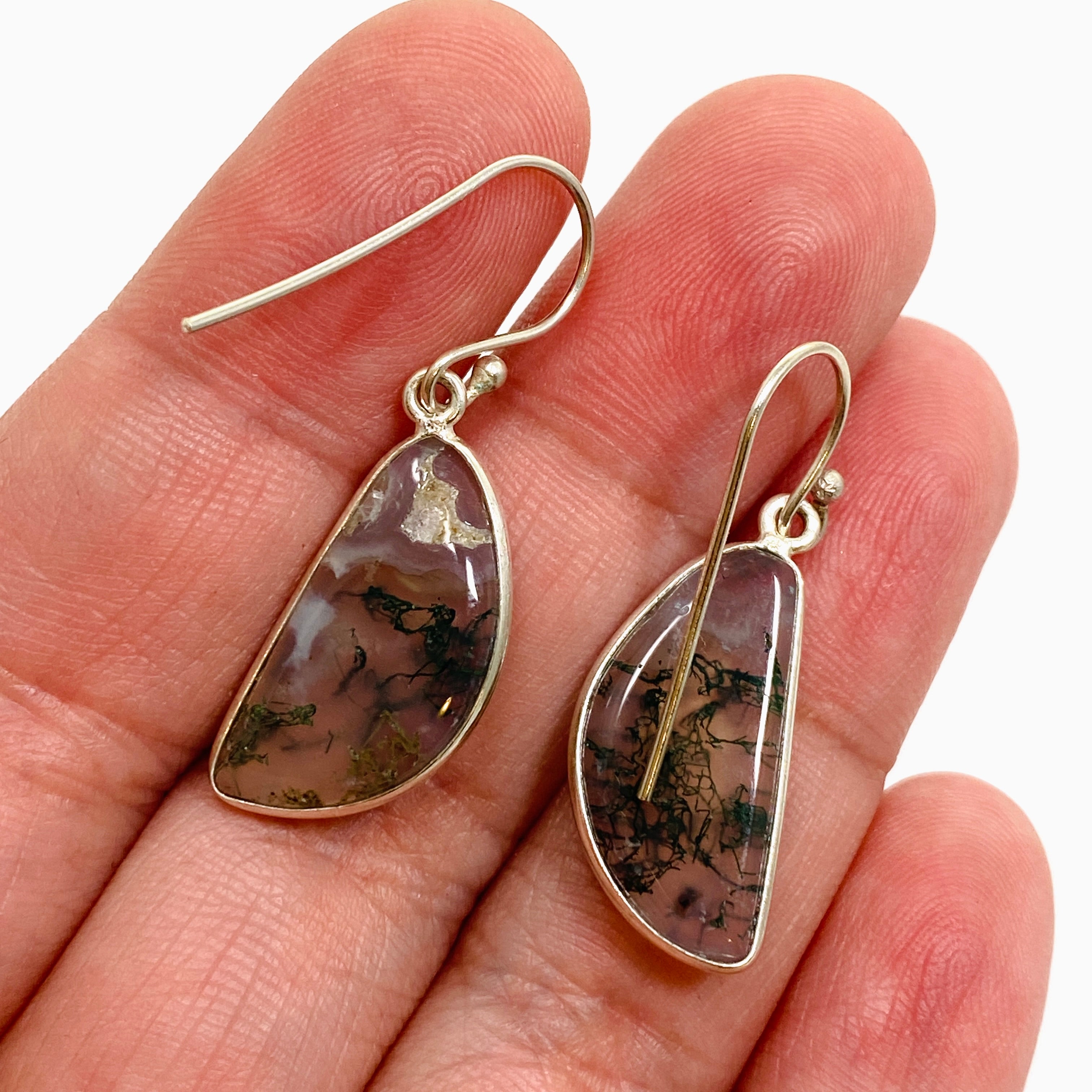 Natural Moss Agate Freeform Cabochon Earrings - Handmade Dangle Earrings for Women - Perfect for Boho Style, Wedding & Everyday Wear - KEGJ1544