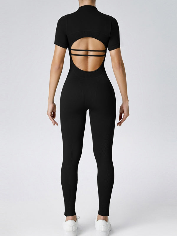 ZASUWA Women's Sexy Ribbed Cutout Jumpsuit with Zipper - Perfect for Night Out, Party & Date Night