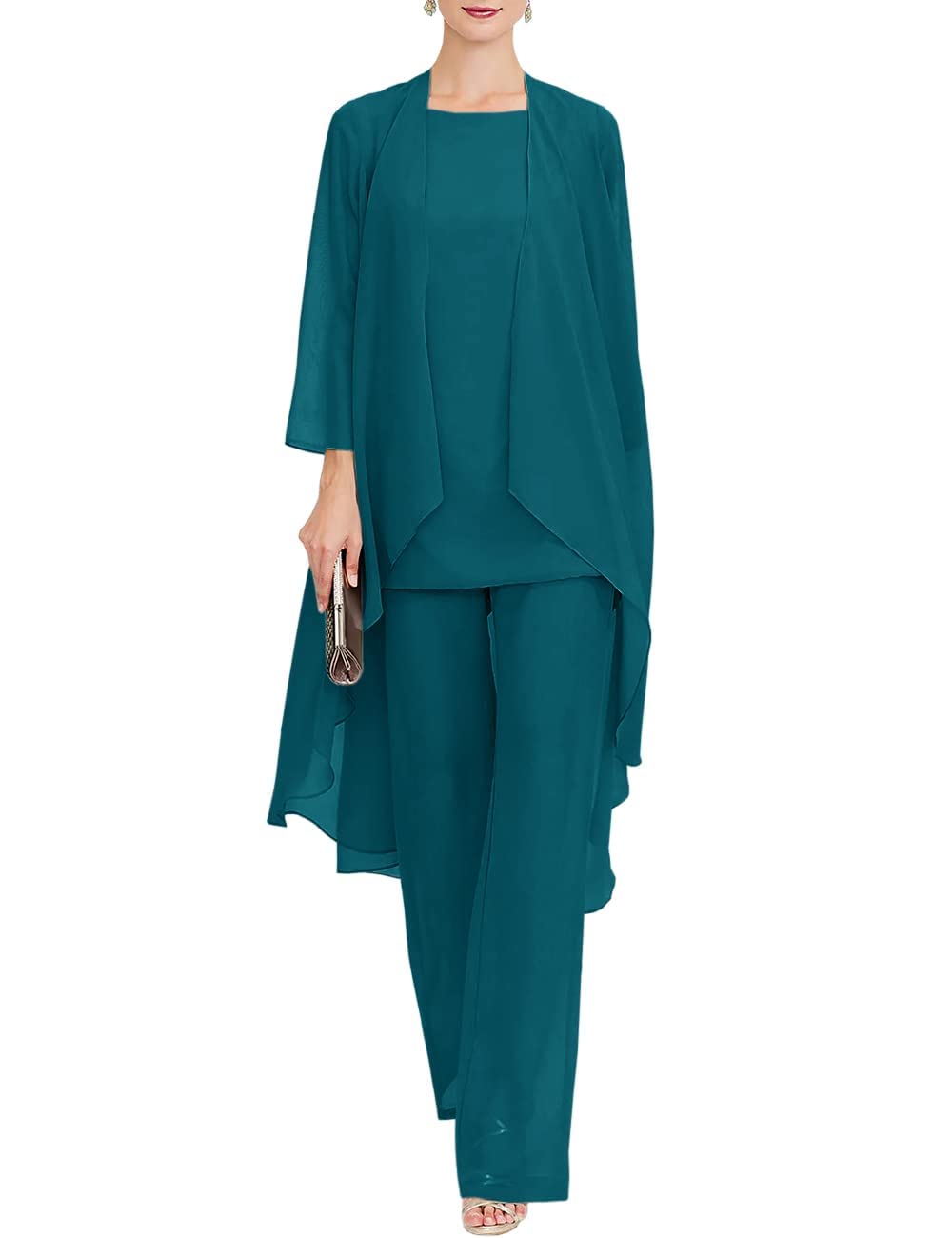 Elegant Chiffon Mother of the Bride Pant Suits 3-Piece Set - Women's Formal Wedding Outfit & Evening Gown for Special Occasions, Parties & Celebrations